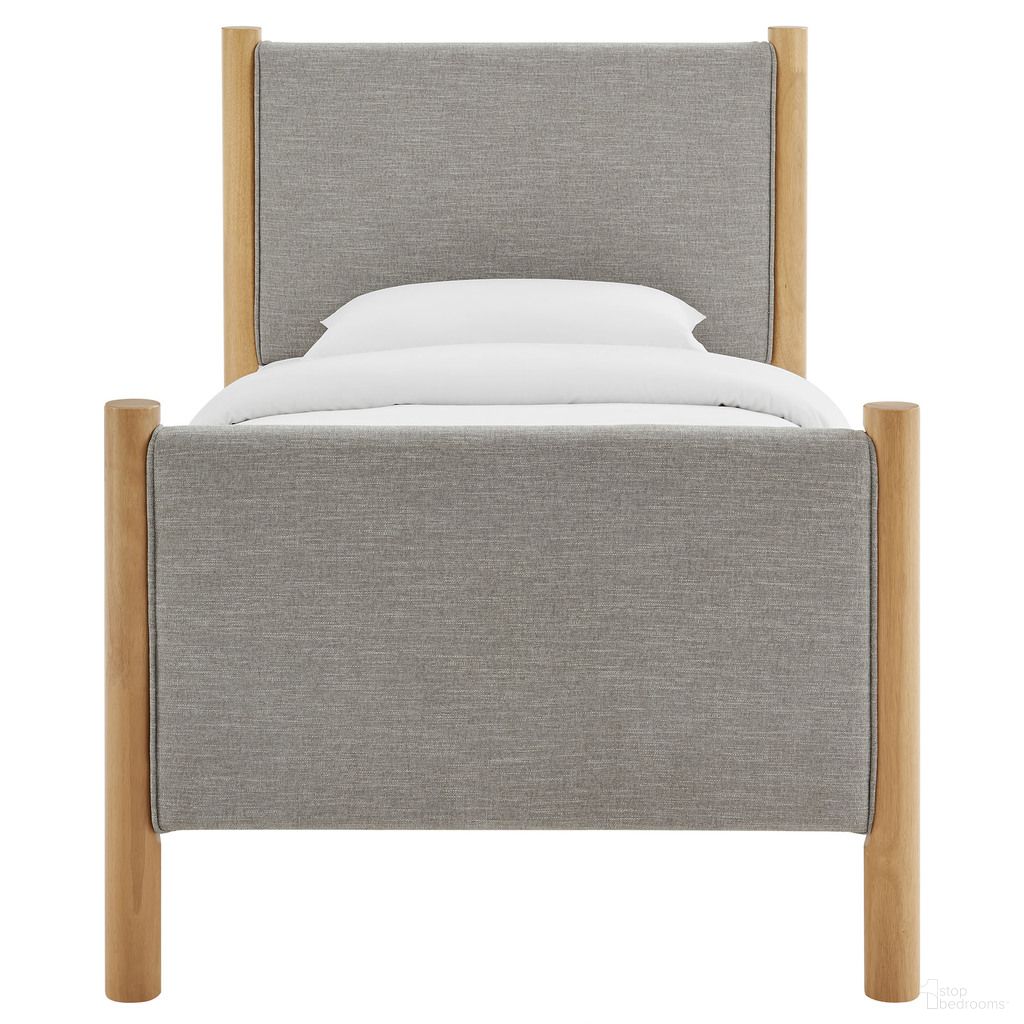 Maven Twin Size Fabric Upholstered Platform Bed In Wheat and Oak