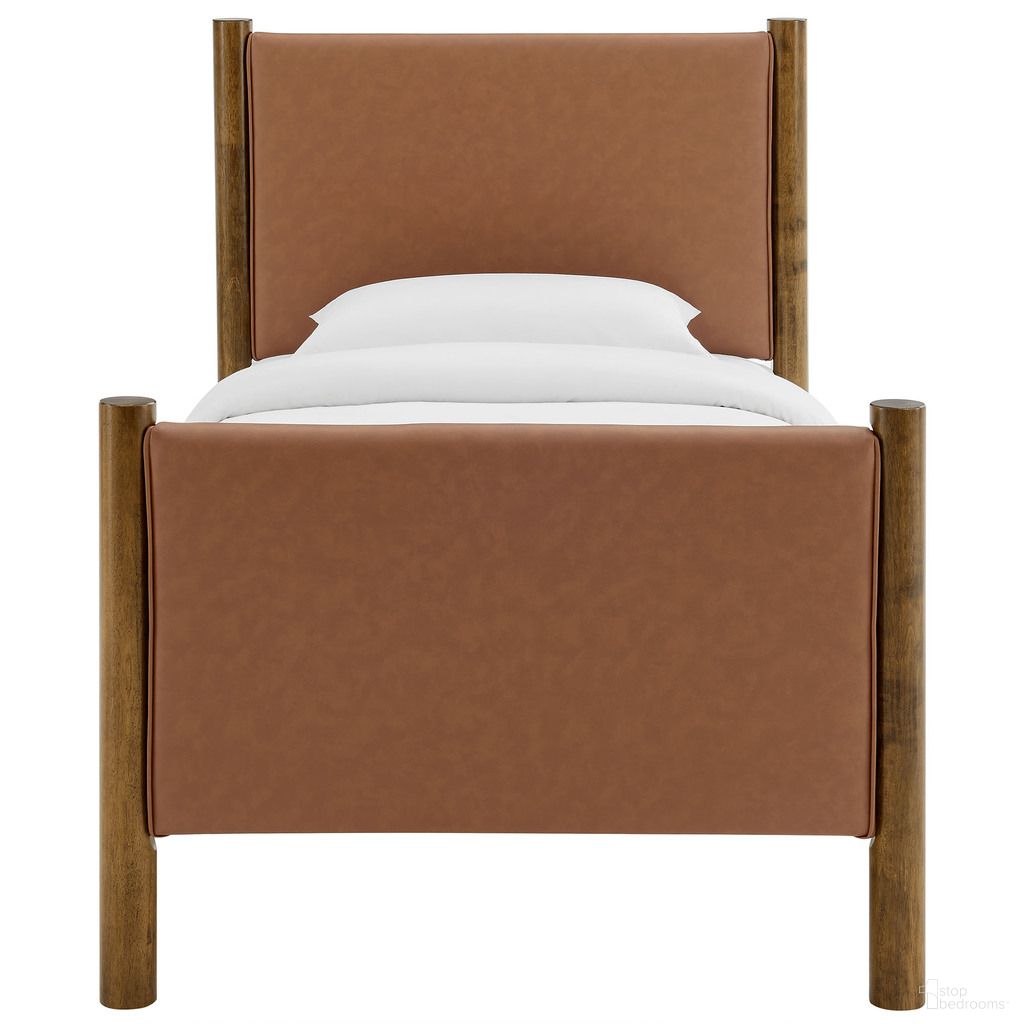 The appearance of Maven Twin Size Vegan Leather Upholstered Platform Bed In Tan and Walnut designed by Modway in the modern / contemporary interior design. This tan and walnut piece of furniture was selected by 1StopBedrooms from Maven Collection to add a touch of cosiness and style into your home. Sku: MOD-7184-TAN-WAL-1;MOD-7184-TAN-WAL-2. Bed Type: Platform Bed. Bed Size: Twin. Material: Vegan Leather.