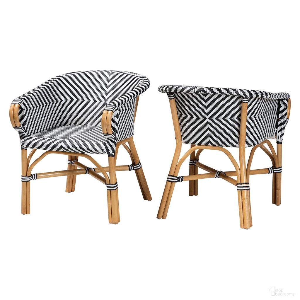 Max Rattan Bistro Armchair Set Of 2 In Natural Brown And White
