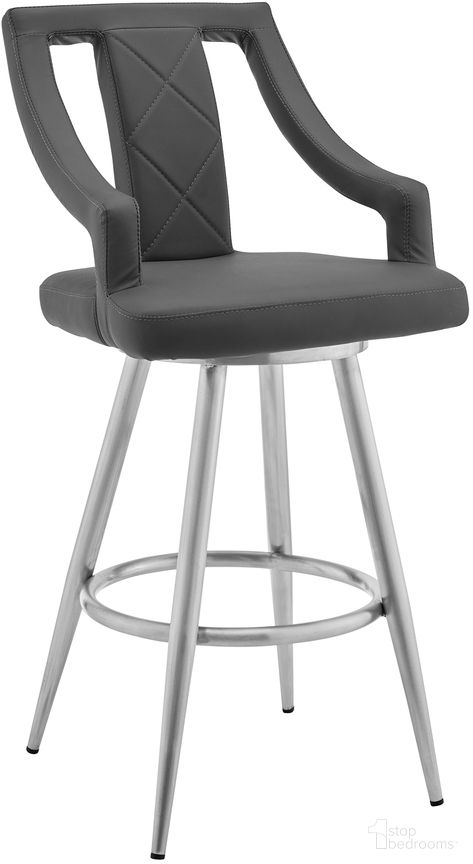 Maxen 30 Inch Gray Faux Leather and Brushed Stainless Steel Swivel Bar Stool