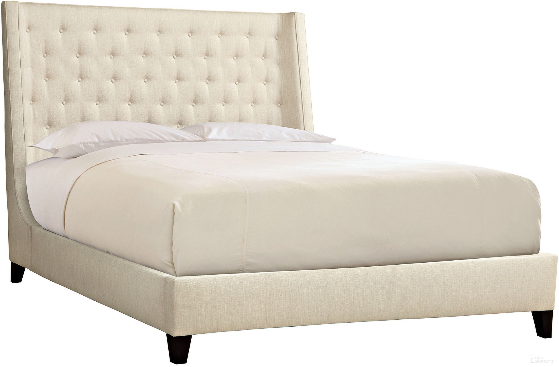 The appearance of Maxime King Shelter Bed with Tall Button Panel Headboard - 68.5" designed by Bernhardt in the modern / contemporary interior design. This espresso piece of furniture was selected by 1StopBedrooms from Upholstered Bed Program Collection to add a touch of cosiness and style into your home. Sku: 323FR6Q;323H76Q. Material: Fabric. Bed Size: King. Bed Type: Upholstered Bed.