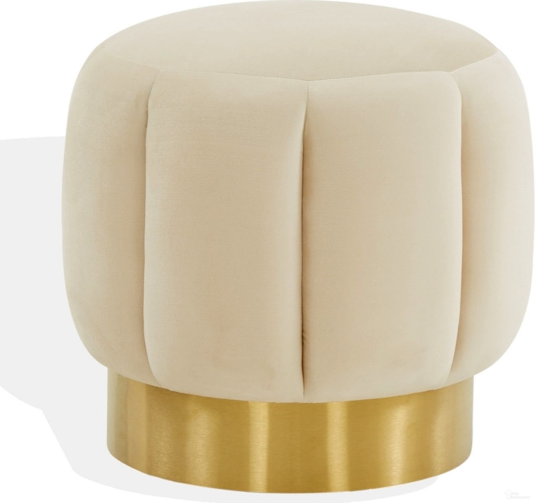 The appearance of Maxine Channel Tufted Ottoman In Cream and Gold designed by Safavieh Couture in the modern / contemporary interior design. This cream/gold piece of furniture  was selected by 1StopBedrooms from Maxine Collection to add a touch of cosiness and style into your home. Sku: SFV4707Q. Material: Wood.