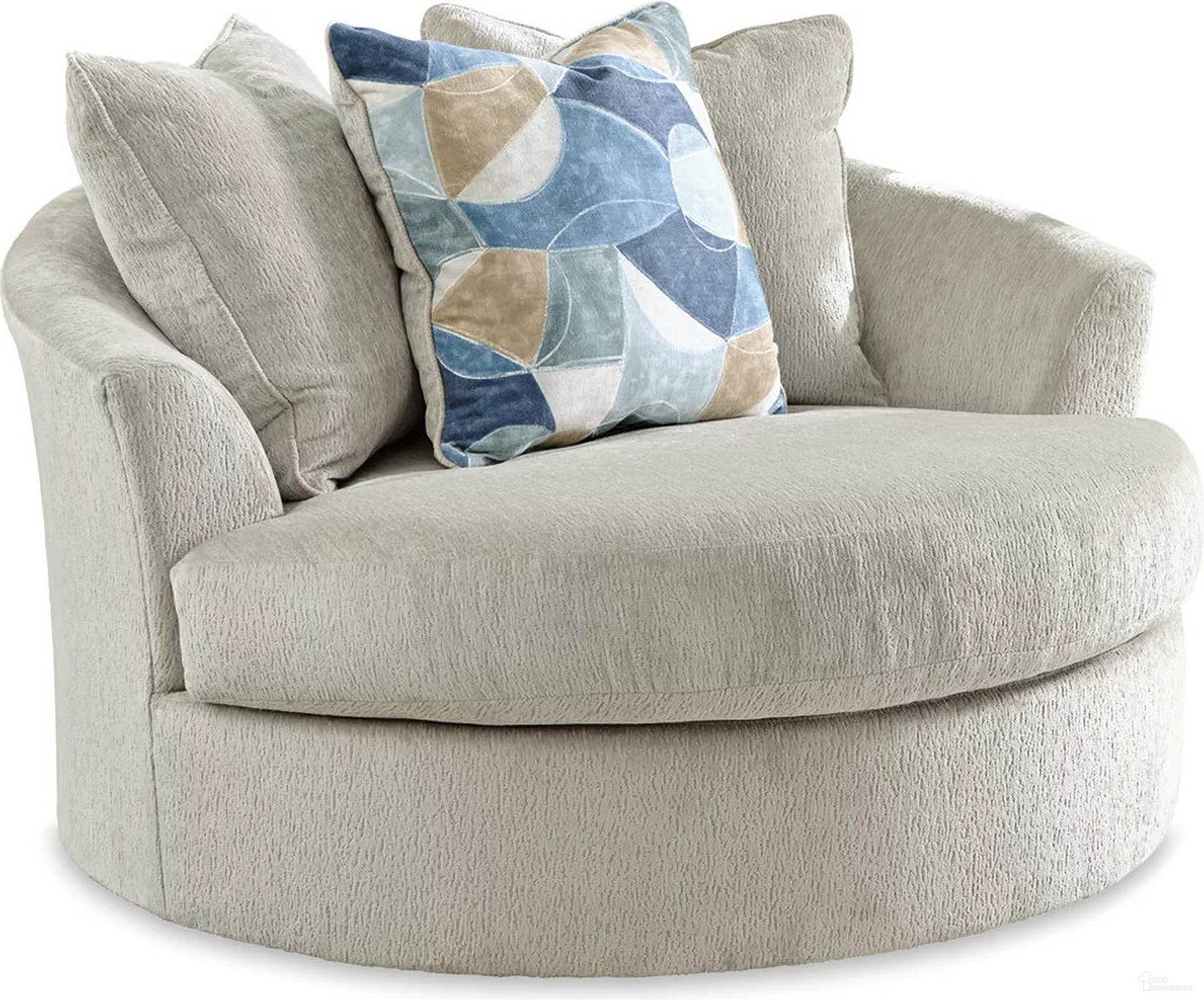 The appearance of Maxon Place Oversized Swivel Accent Chair In Stone designed by Signature Design by Ashley in the modern / contemporary interior design. This stone piece of furniture  was selected by 1StopBedrooms from Maxon Place Collection to add a touch of cosiness and style into your home. Sku: 3300421. Material: Polyester.