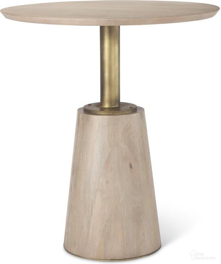 The appearance of Maxwell 32 Inch Round Light Wood Tabletop And Base With Gold Metal Accent Pedestal Bistro Table designed by Mercana in the modern / contemporary interior design. This gold piece of furniture  was selected by 1StopBedrooms from Maxwell Collection to add a touch of cosiness and style into your home. Sku: 69927-AB. Table Base Style: Pedestal. Table Top Shape: Round. Material: Wood. Size: 32".