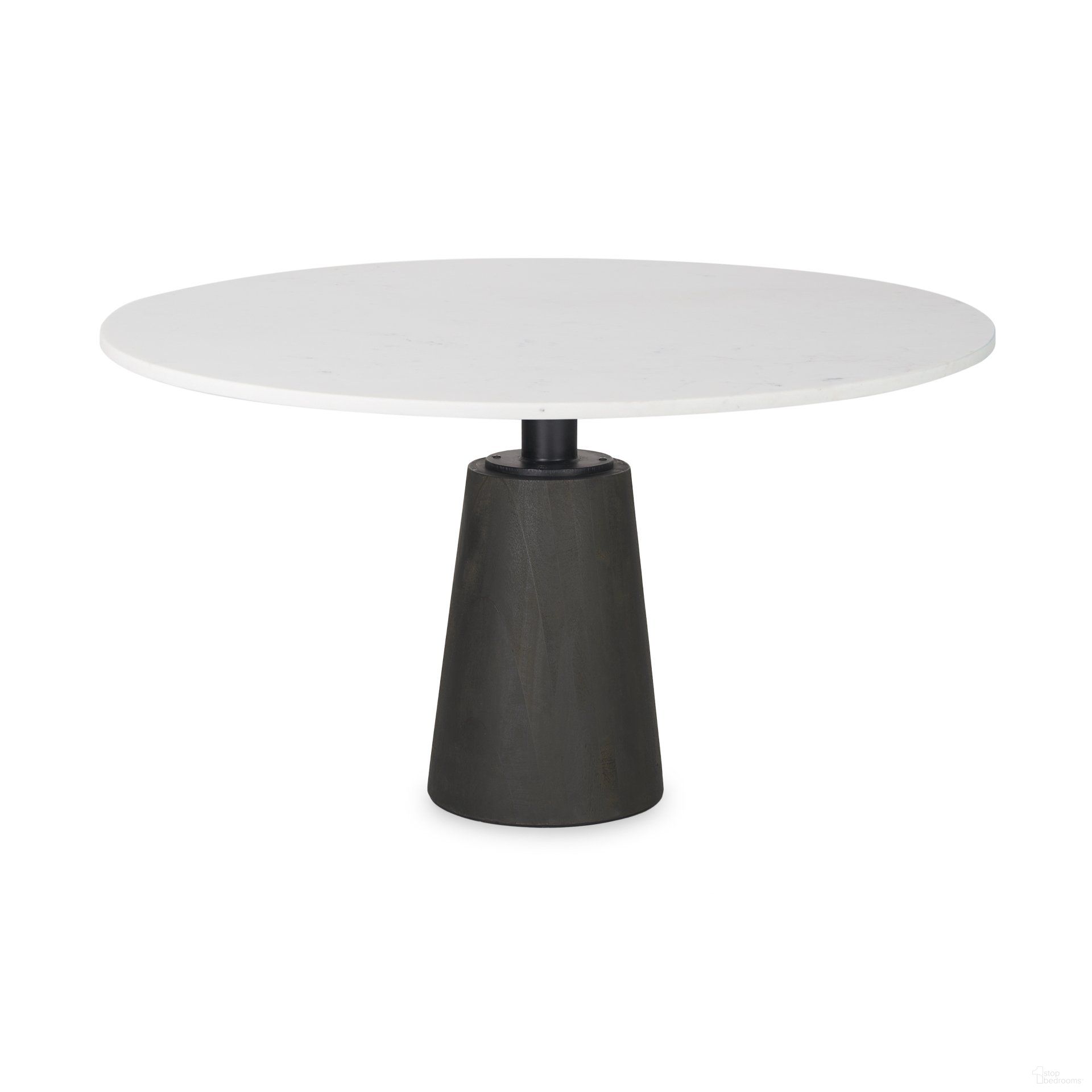 The appearance of Maxwell Black Metal and Wood Pedestal Base Round Dining Table In White Marble Top designed by Mercana in the modern / contemporary interior design. This black/white piece of furniture  was selected by 1StopBedrooms from Maxwell Collection to add a touch of cosiness and style into your home. Sku: 70781-AB. Table Base Style: Pedestal. Table Top Shape: Oval. Material: Metal. Size: 48".