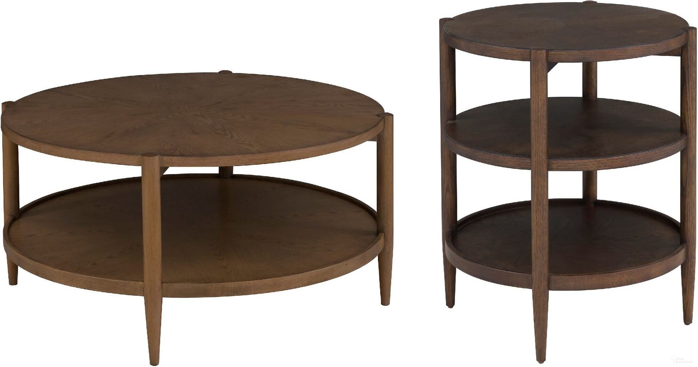 The appearance of Maxwell Round Occasional Table Set In Caramel designed by Fairfield Chair in the modern / contemporary interior design. This caramel piece of furniture  was selected by 1StopBedrooms from Maxwell Collection to add a touch of cosiness and style into your home. Sku: 8057-13-C;8057-19-C. Material: Solid Oak.