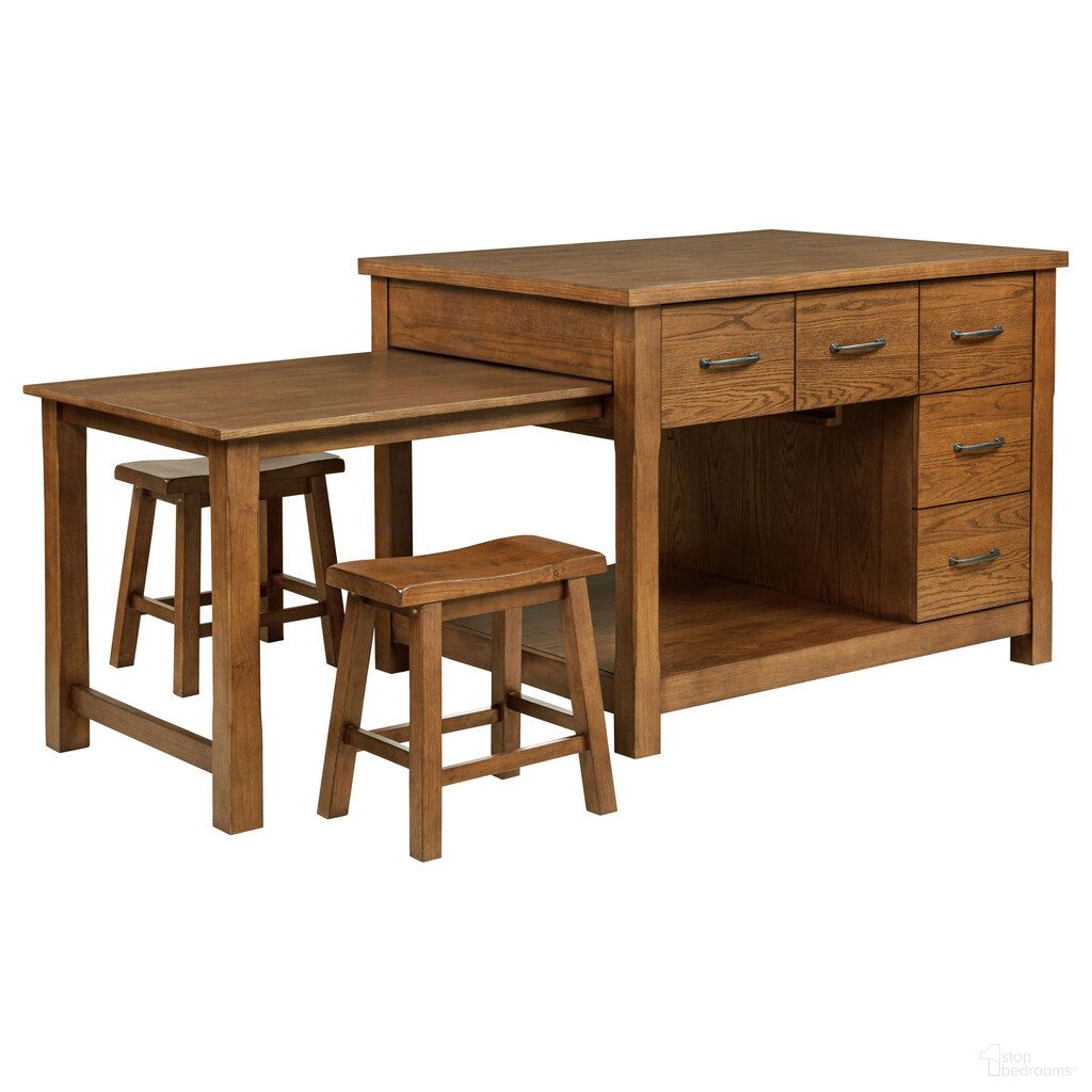 Mayfair 3-Piece Kitchen Island with Extension Table In Dark Oak