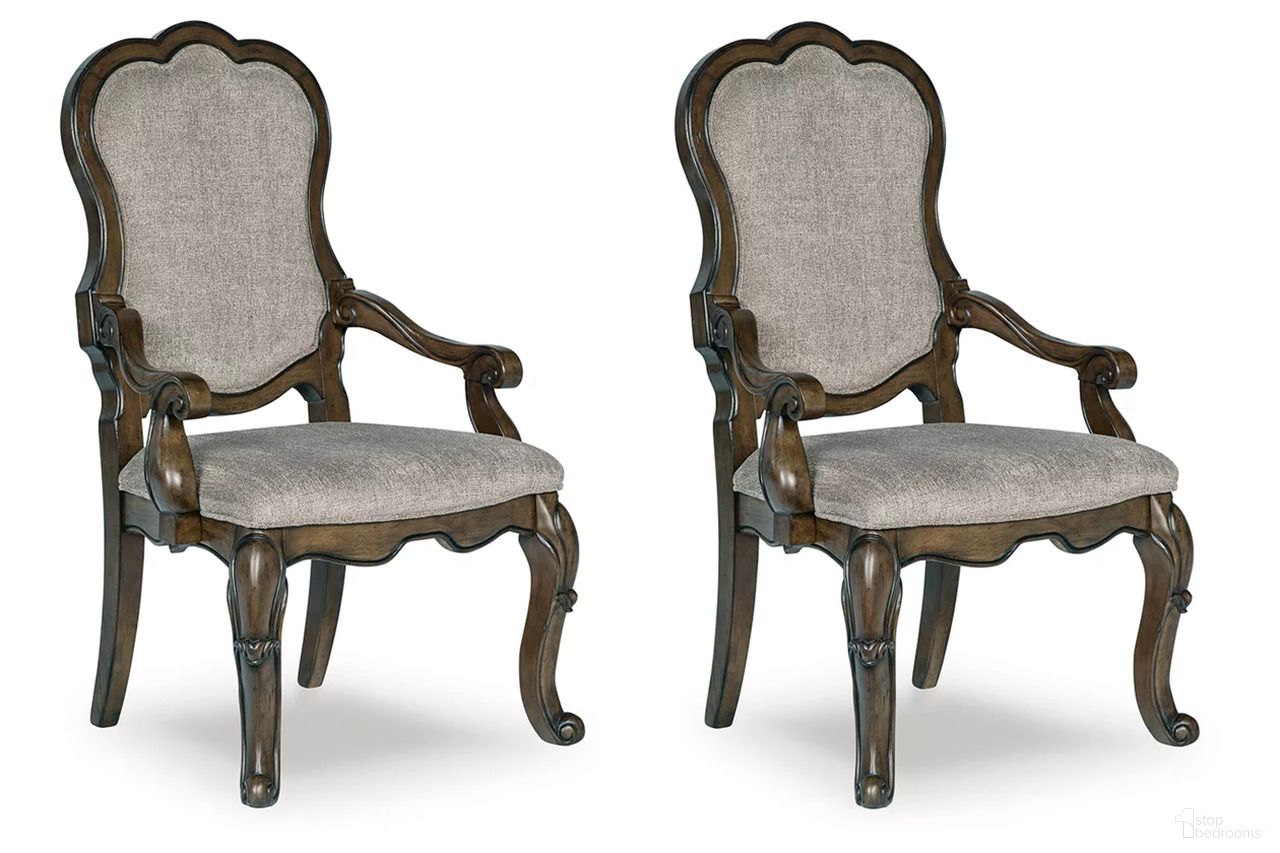 The appearance of Maylee Dining Arm Chair Set of 2 In Dark Brown designed by Signature Design by Ashley in the traditional interior design. This dark brown piece of furniture was selected by 1StopBedrooms from Maylee Collection to add a touch of cosiness and style into your home. Sku: D947-01A. Material: Fabric. Chair Type: Arm Chair.
