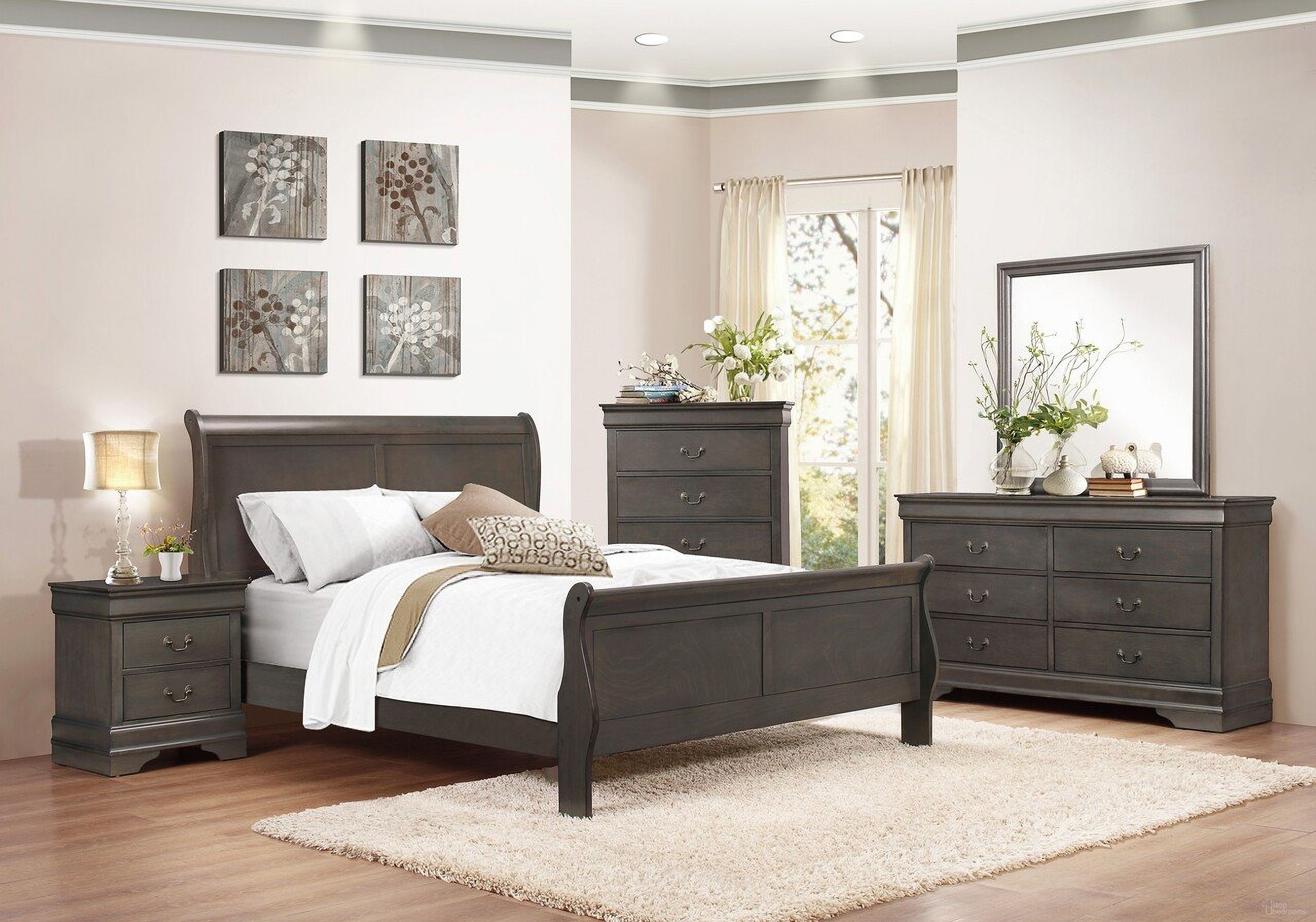 The appearance of Mayville Panel Bedroom Set In Gray designed by Homelegance in the traditional interior design. This gray piece of furniture  was selected by 1StopBedrooms from Mayville Collection to add a touch of cosiness and style into your home. Sku: 2147KSG-1;2147KSG-3EK;2147SG-4. Bed Type: Panel Bed. Material: Wood. Bed Size: King.