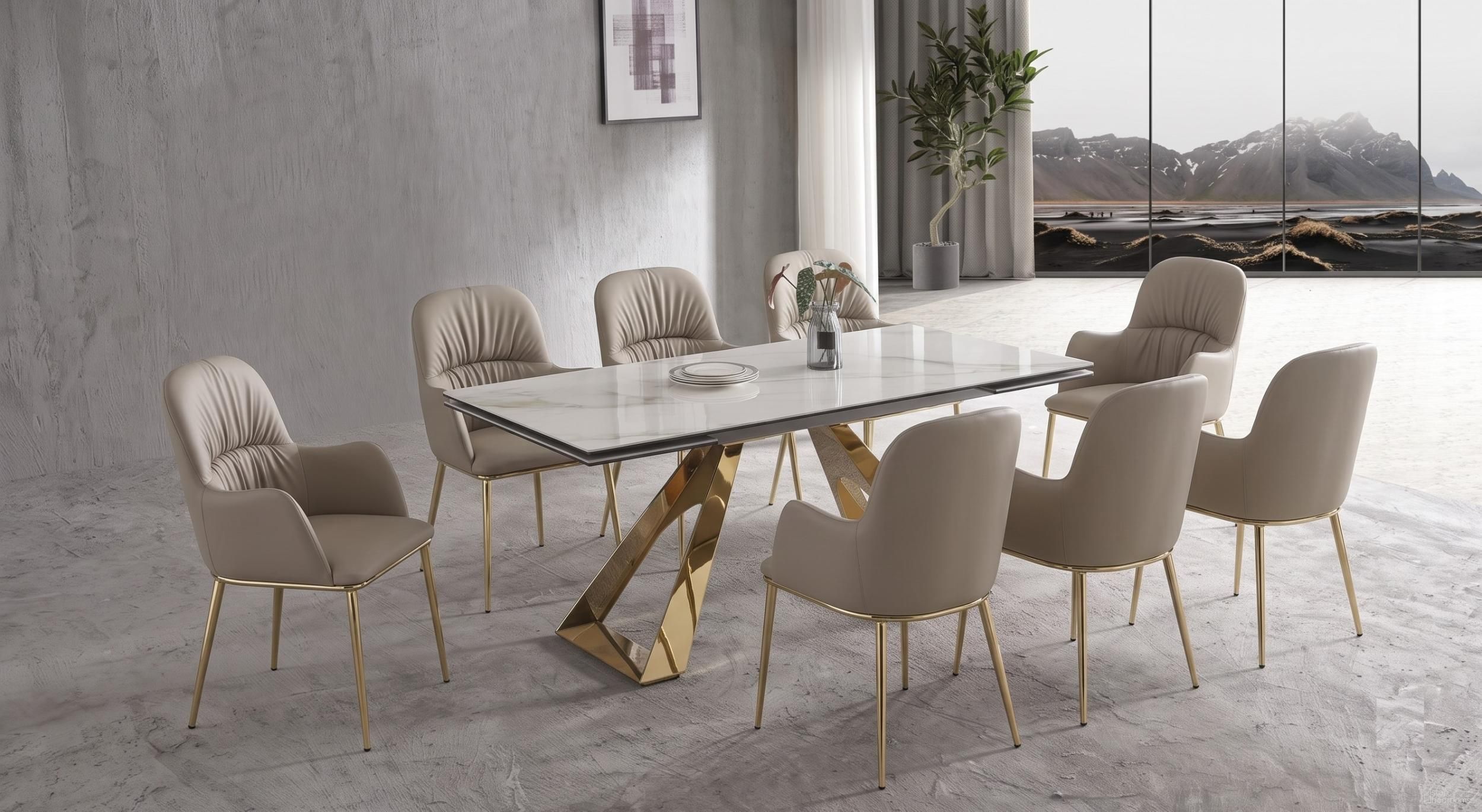 MC Orleans Extension Dining Room Set in White and Gold