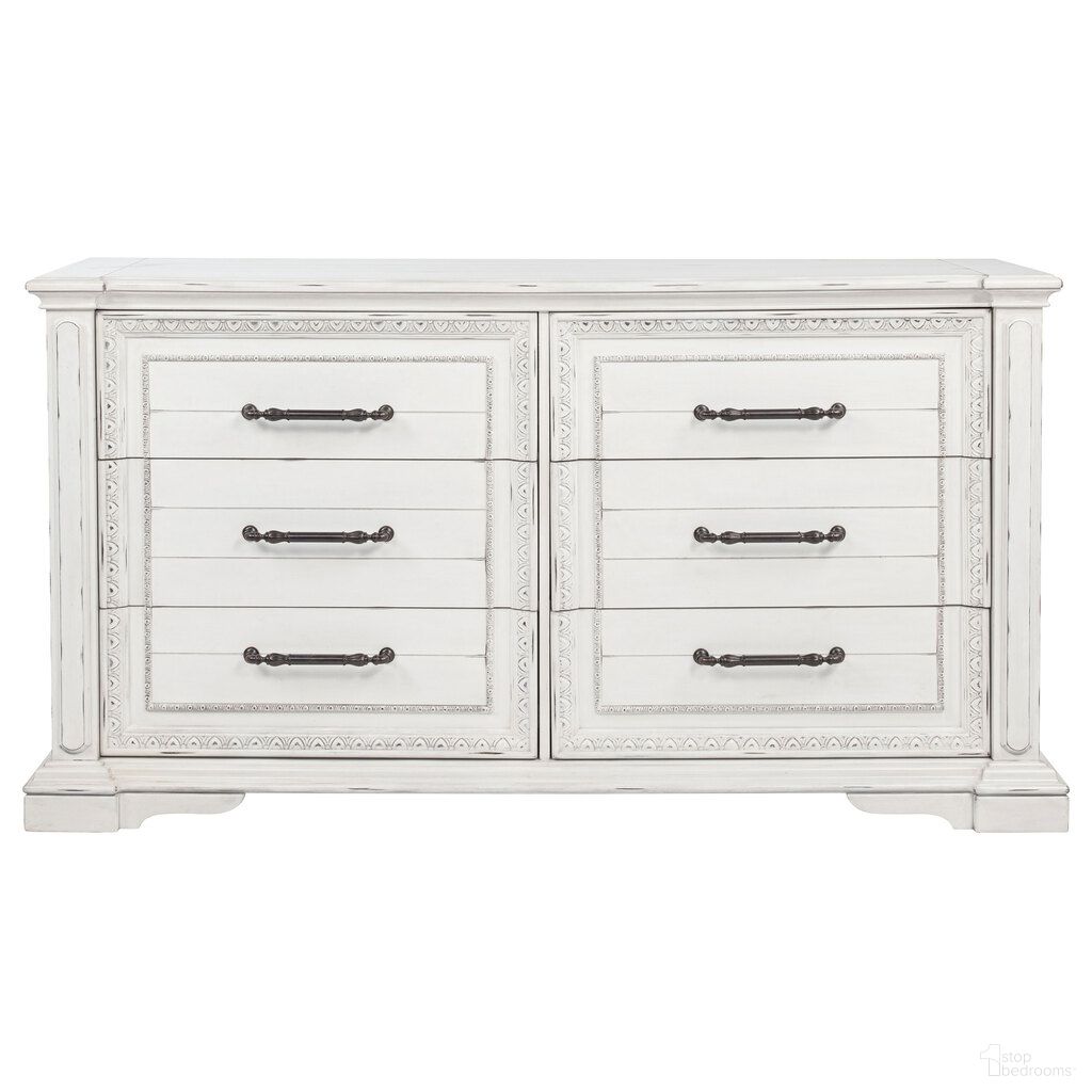 The appearance of McKinney 6-Drawer Bedroom Dresser Cabinet In Vintage White designed by Coaster in the traditional interior design. This vintage white piece of furniture was selected by 1StopBedrooms from McKinney Collection to add a touch of cosiness and style into your home. Sku: 215873. Material: Poplar.