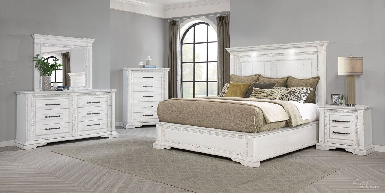 The appearance of McKinney LED Light Panel Bedroom Set In Vintage White designed by Coaster in the traditional interior design. This vintage white piece of furniture  was selected by 1StopBedrooms from McKinney Collection to add a touch of cosiness and style into your home. Sku: 215871QB1;215871QB2;215871QB3;215872. Bed Size: California King. Material: MDF.