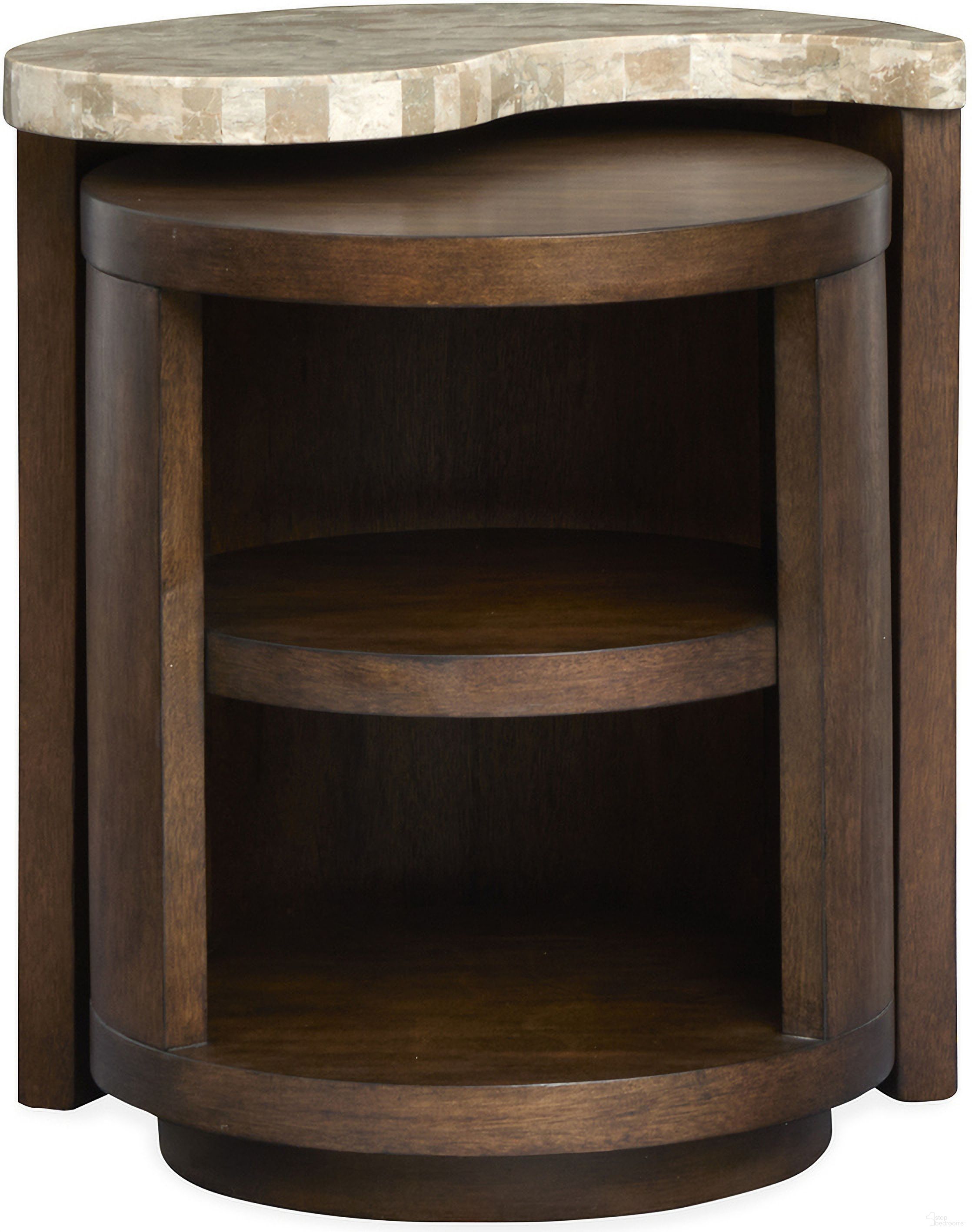 The appearance of Mcpherson Nesting End Table In Burnt Umber designed by Magnussen in the modern / contemporary interior design. This burnt umber piece of furniture  was selected by 1StopBedrooms from McPherson Collection to add a touch of cosiness and style into your home. Sku: T6351-12. Material: Oak Veneer.