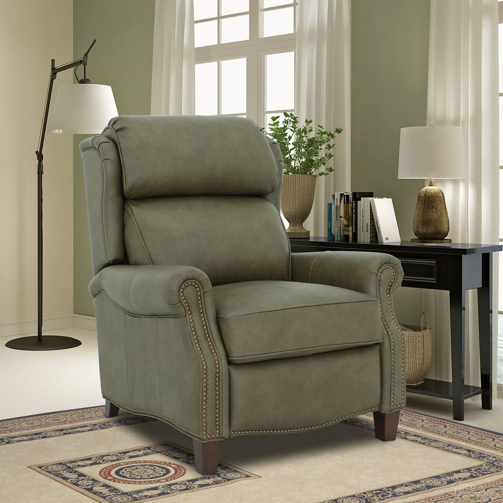 The appearance of Meade Push Thru The Arms Recliner In Olive designed by BarcaLounger in the traditional interior design. This olive piece of furniture  was selected by 1StopBedrooms from Meade Collection to add a touch of cosiness and style into your home. Sku: 73058531038. Material: Leather.