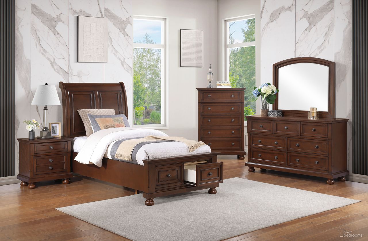 The appearance of Meade Youth Sleigh Storage Bedroom Set In Dark Cherry designed by Glory in the traditional interior design. This dark cherry piece of furniture was selected by 1StopBedrooms from Meade Collection to add a touch of cosiness and style into your home. Sku: G8910A-TB;G8910-N. Bed Size: Twin. Material: Solid Wood.