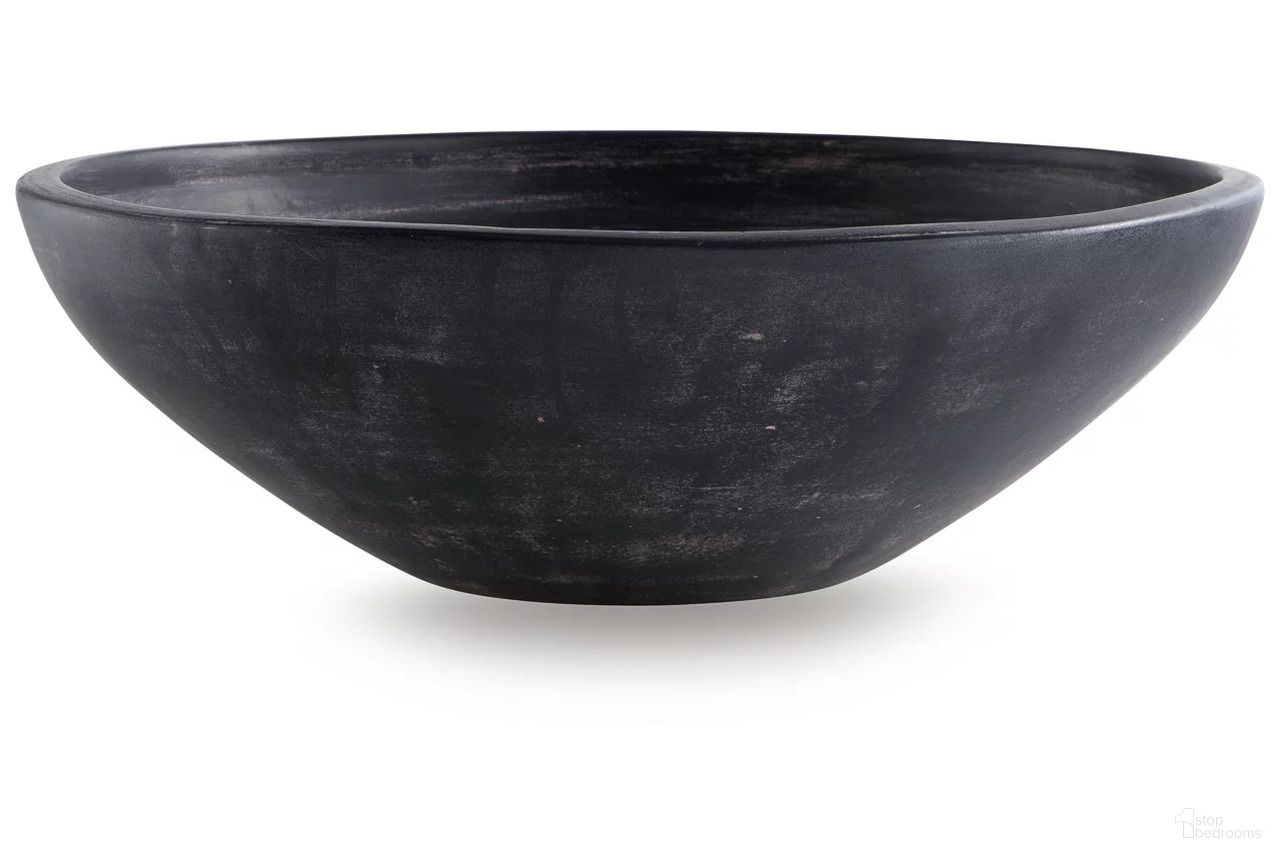 The appearance of Meadie Bowl In Distressed Black designed by Signature Design by Ashley in the transitional interior design. This distressed black piece of furniture  was selected by 1StopBedrooms from Meadie Collection to add a touch of cosiness and style into your home. Sku: A2000792. Material: Ceramic.