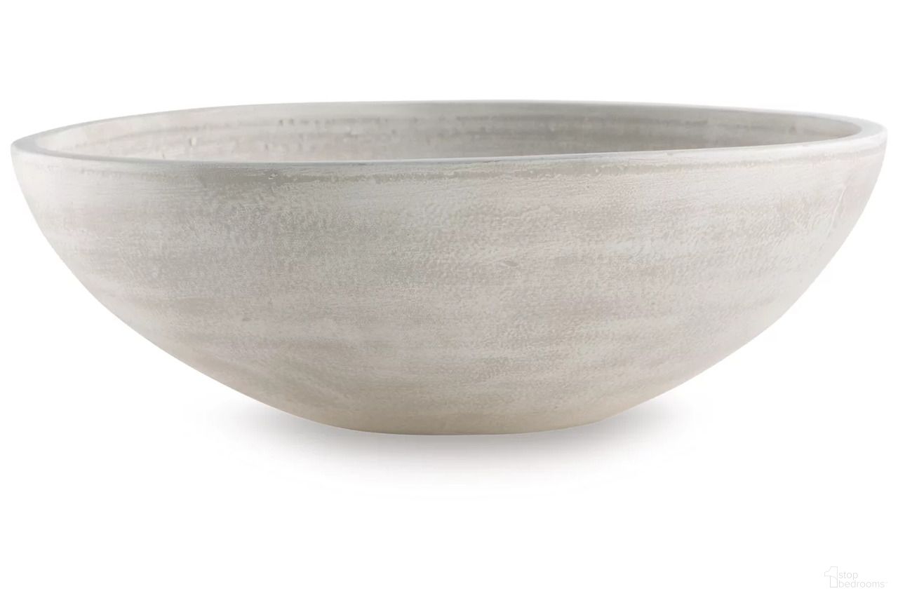 The appearance of Meadie Bowl In Distressed White designed by Signature Design by Ashley in the transitional interior design. This distressed white piece of furniture was selected by 1StopBedrooms from Meadie Collection to add a touch of cosiness and style into your home. Sku: A2000789. Material: Ceramic.