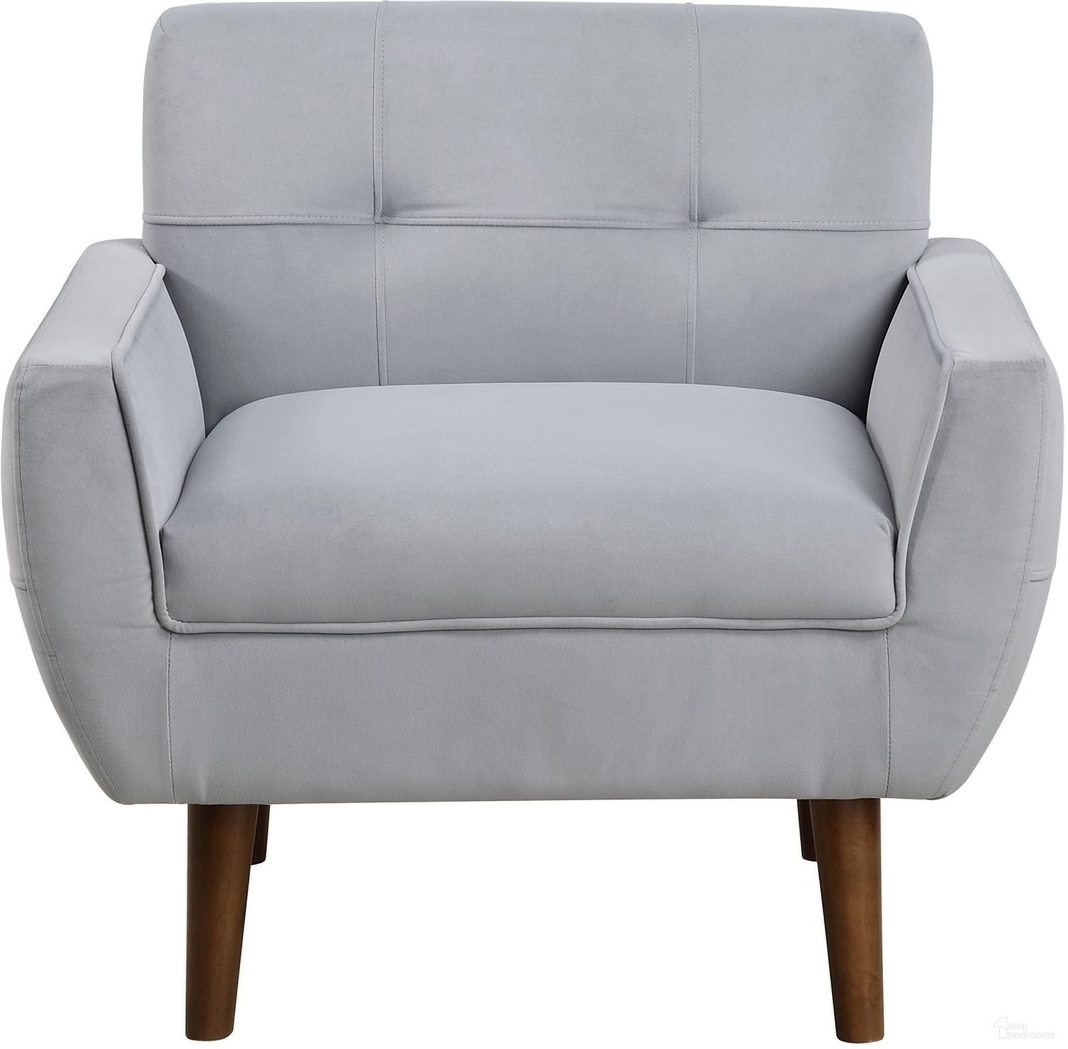 The appearance of Meadow Accent Chair In Gray designed by Homelegance in the transitional interior design. This gray piece of furniture was selected by 1StopBedrooms from Meadow Collection to add a touch of cosiness and style into your home. Sku: 1298GY-1. Material: Velvet.