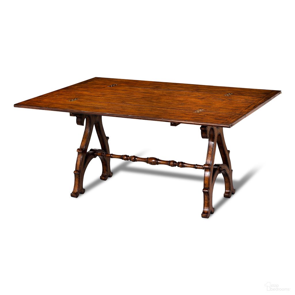 The appearance of Meadow Dining Table In Brown designed by Maitland-Smith in the modern / contemporary interior design. This brown piece of furniture  was selected by 1StopBedrooms from Maitland Smith Collection to add a touch of cosiness and style into your home. Sku: 89-0707. Table Base Style: Trestle. Material: Wood. Table Top Shape: Rectangular. Size: 45" x 63".