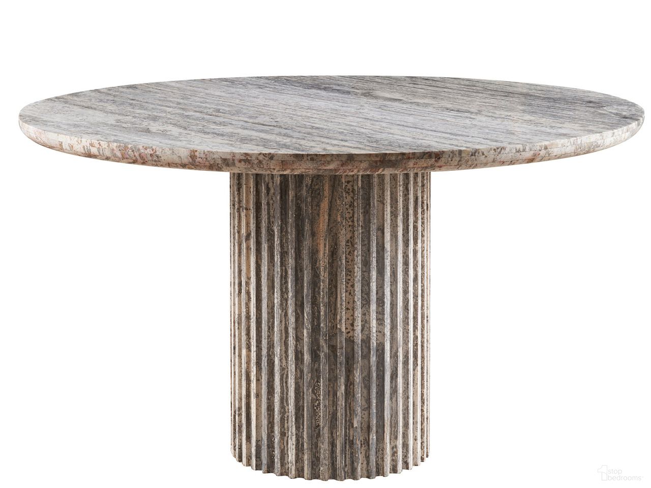 The appearance of Meadow Dining Table In White Travertine designed by Universal in the modern / contemporary interior design. This white travertine piece of furniture  was selected by 1StopBedrooms from Modern Collection to add a touch of cosiness and style into your home. Sku: U365C657. Table Base Style: Pedestal. Table Top Shape: Round. Material: Stone. Size: 54".