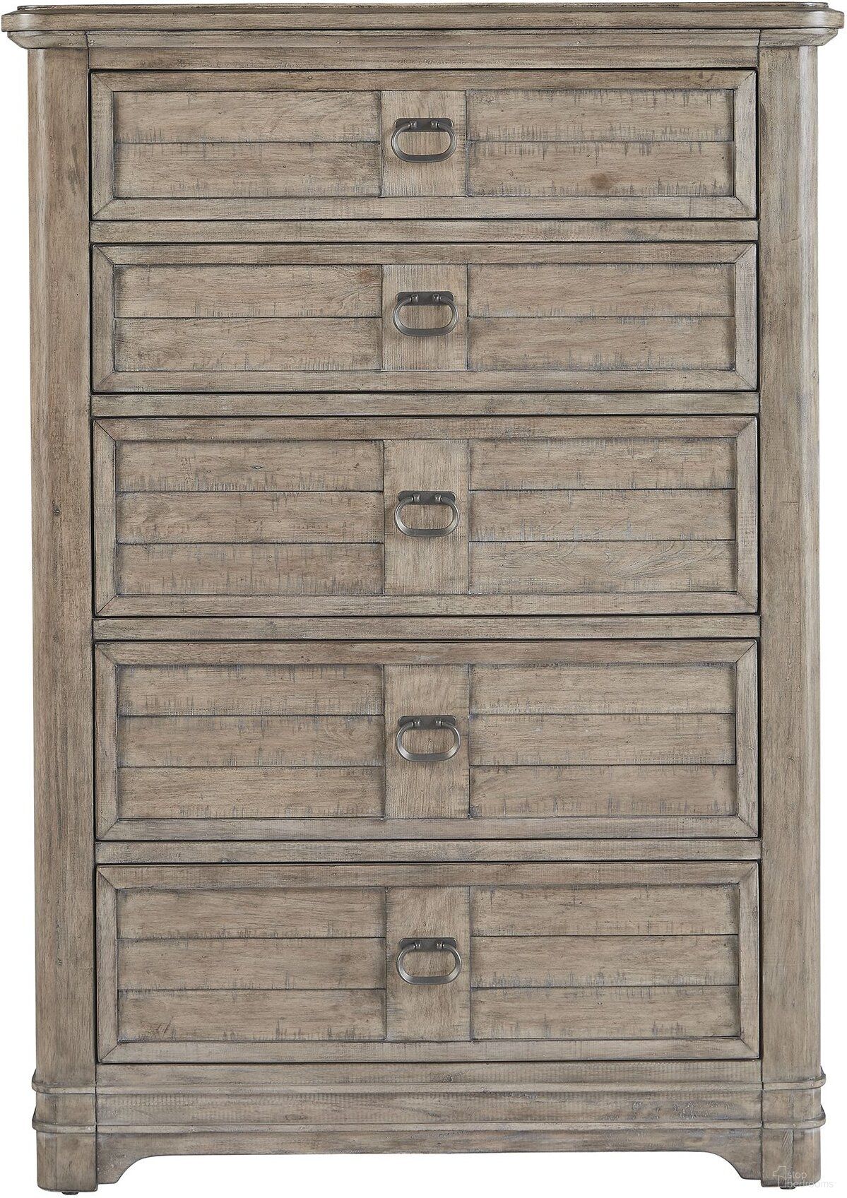 The appearance of Meadowbrook 5 Drawer Chest In Sand designed by American Woodcrafters in the country / farmhouse interior design. This sand piece of furniture was selected by 1StopBedrooms from Meadowbrook Collection to add a touch of cosiness and style into your home. Sku: 2600-150. Material: Solid Hardwood.