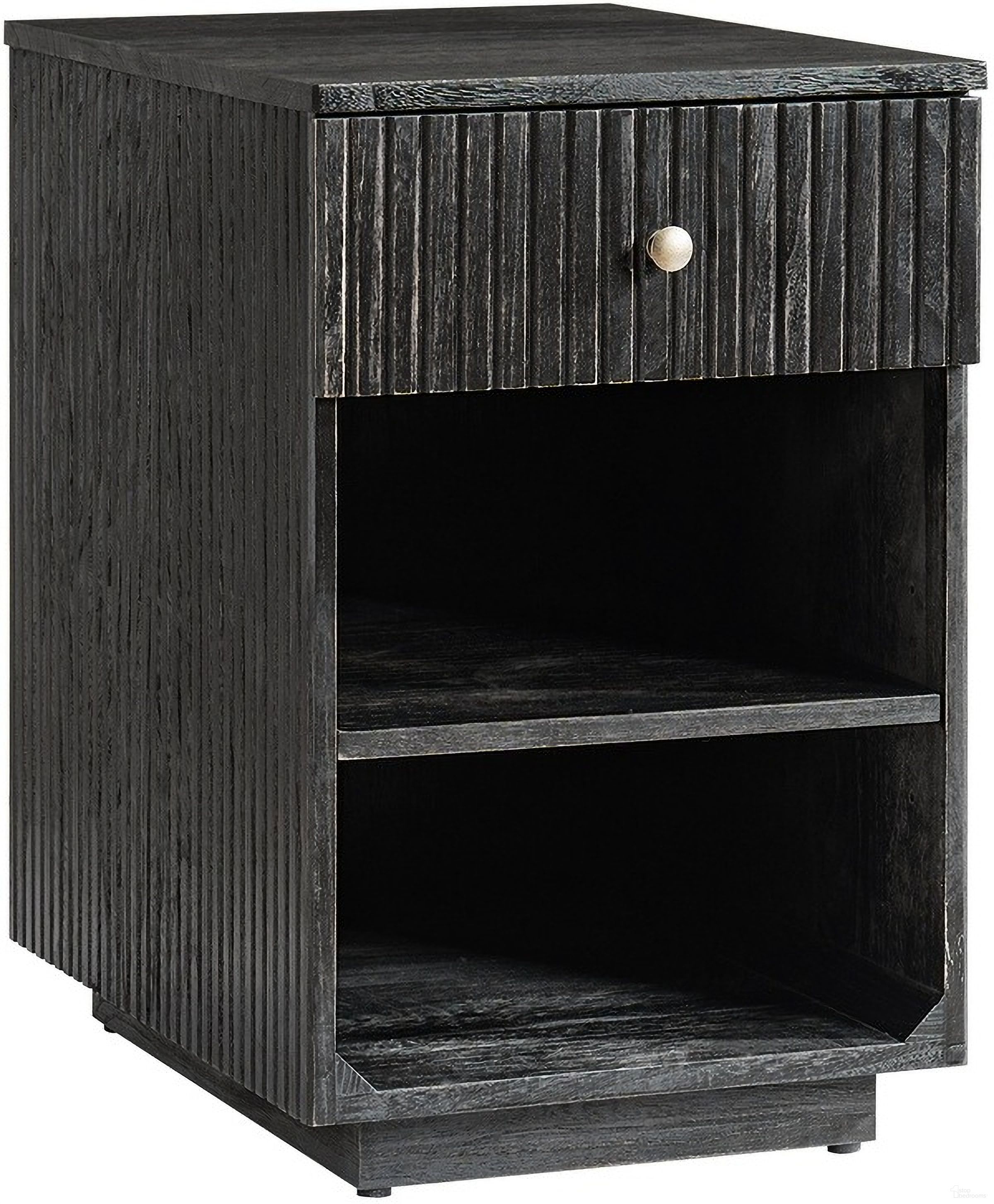 The appearance of Meg 1-Drawer End Table In Charcoal designed by Karat Home in the modern / contemporary interior design. This charcoal piece of furniture  was selected by 1StopBedrooms from Meg Collection to add a touch of cosiness and style into your home. Sku: ETCL1396-CHA. Material: Solid Wood.