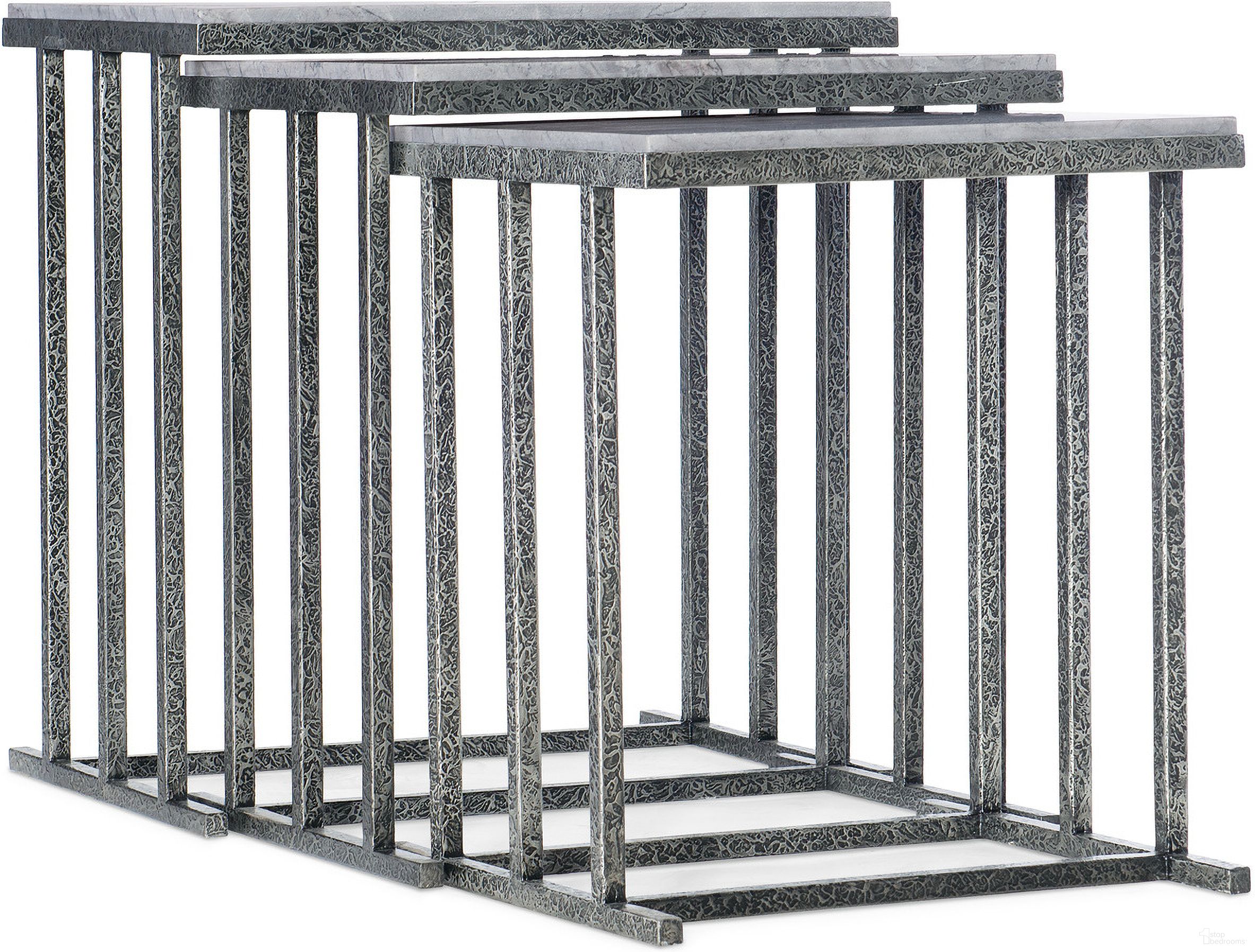 The appearance of Melange Bianca Nesting Tables designed by Hooker in the transitional interior design. This grey piece of furniture was selected by 1StopBedrooms from Melange Collection to add a touch of cosiness and style into your home. Sku: 628-50028-40. Material: Steel.