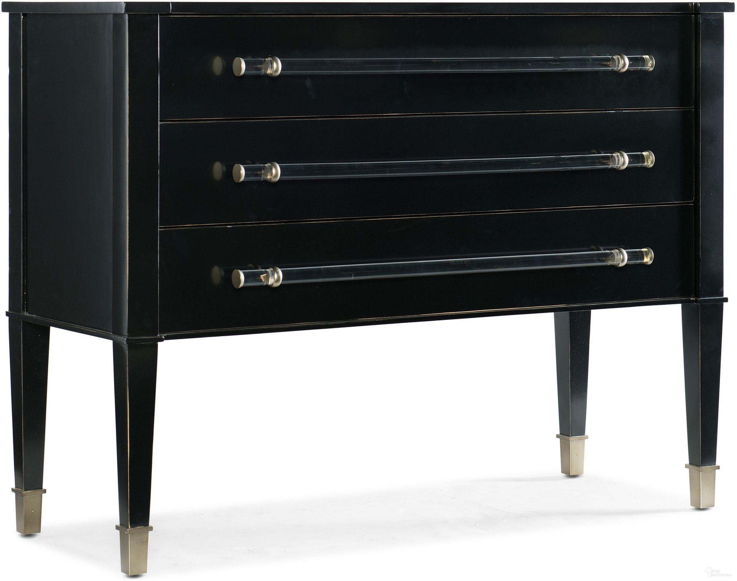 The appearance of Melange Black Rowan Chest designed by Hooker in the transitional interior design. This black piece of furniture  was selected by 1StopBedrooms from Melange Collection to add a touch of cosiness and style into your home. Sku: 638-85432-BLK. Material: Maple.