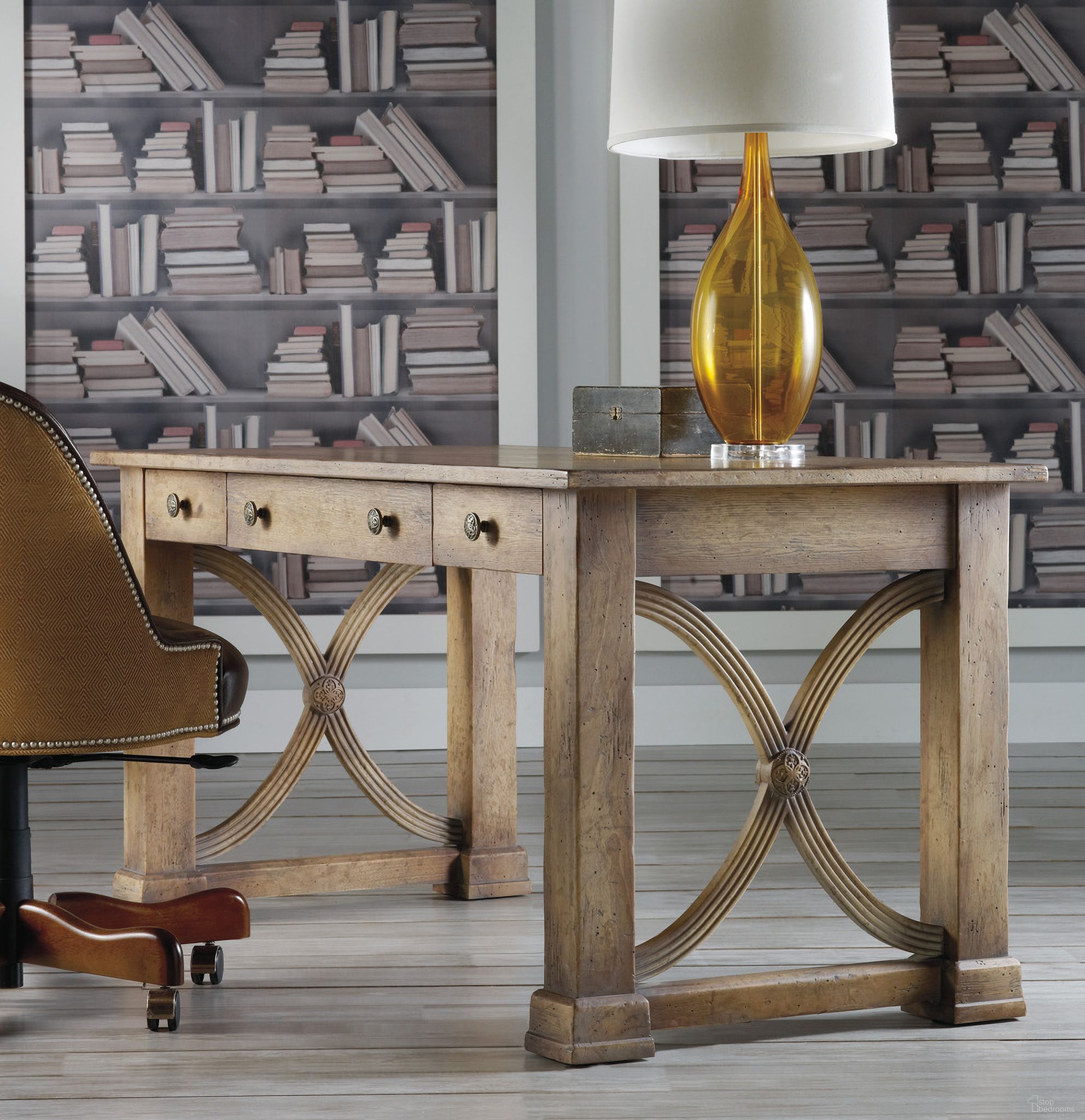 The appearance of Melange Light Wood Architectural Writing Desk designed by Hooker in the transitional interior design. This light wood piece of furniture  was selected by 1StopBedrooms from Melange Collection to add a touch of cosiness and style into your home. Sku: 638-10005. Material: Oak Veneer.
