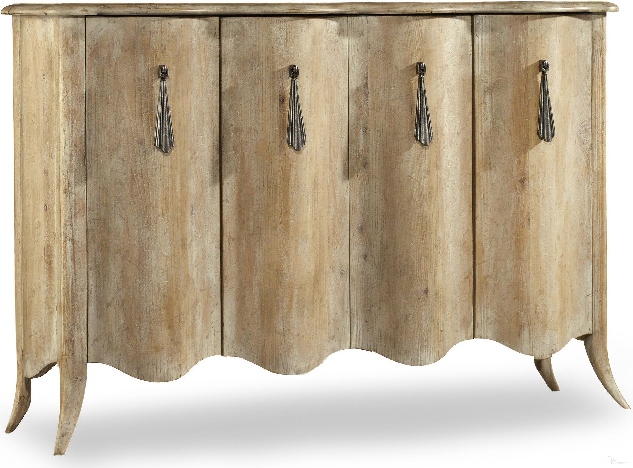 The appearance of Melange Light Wood Draped Credenza designed by Hooker in the traditional interior design. This light wood piece of furniture  was selected by 1StopBedrooms from Melange Collection to add a touch of cosiness and style into your home. Sku: 638-85191. Material: Veneer.