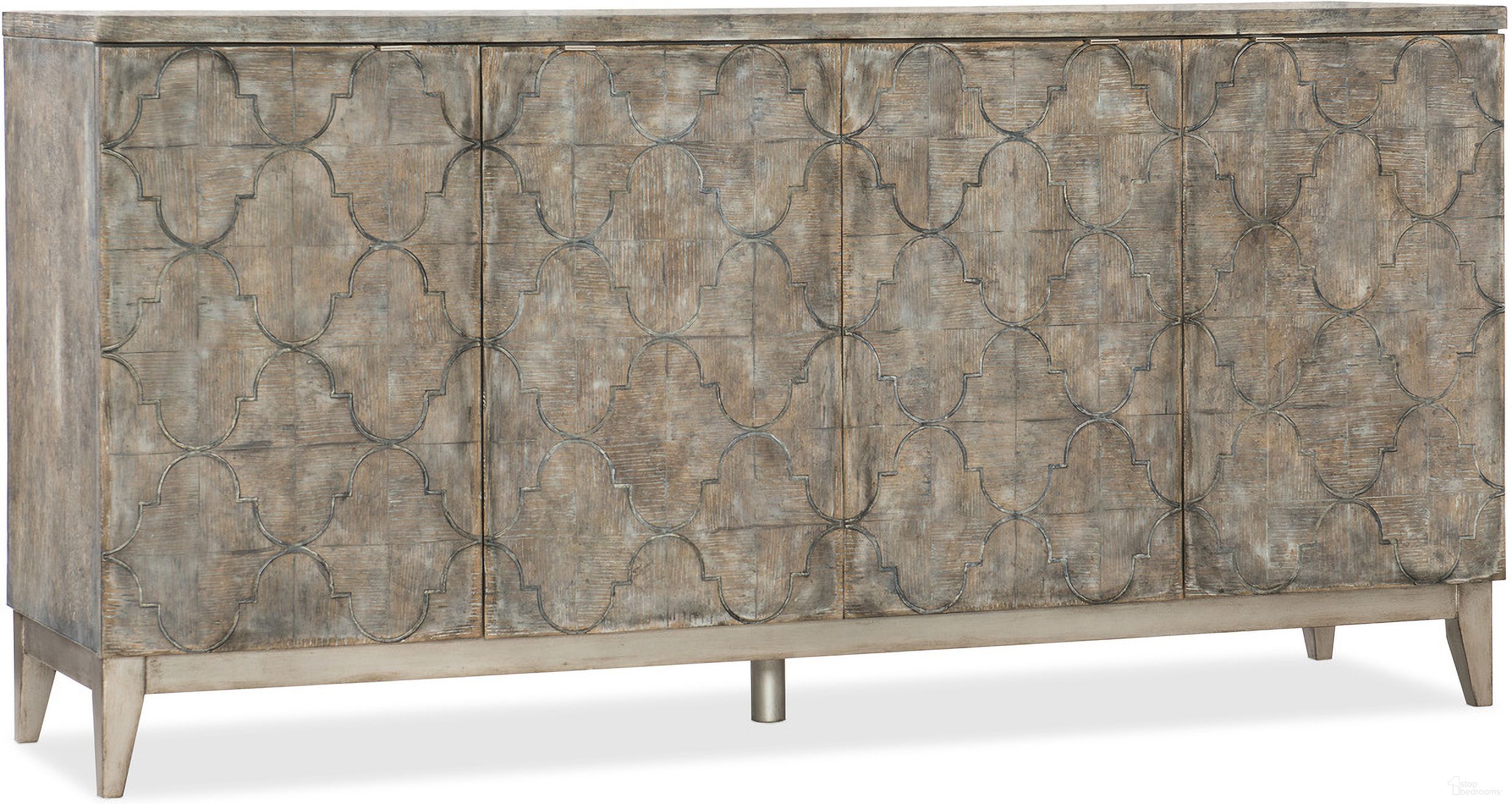 The appearance of Melange Medium Wood Fairfax Credenza designed by Hooker in the traditional interior design. This medium wood piece of furniture  was selected by 1StopBedrooms from Melange Collection to add a touch of cosiness and style into your home. Sku: 638-85398-MWD. Material: Oak Veneer.