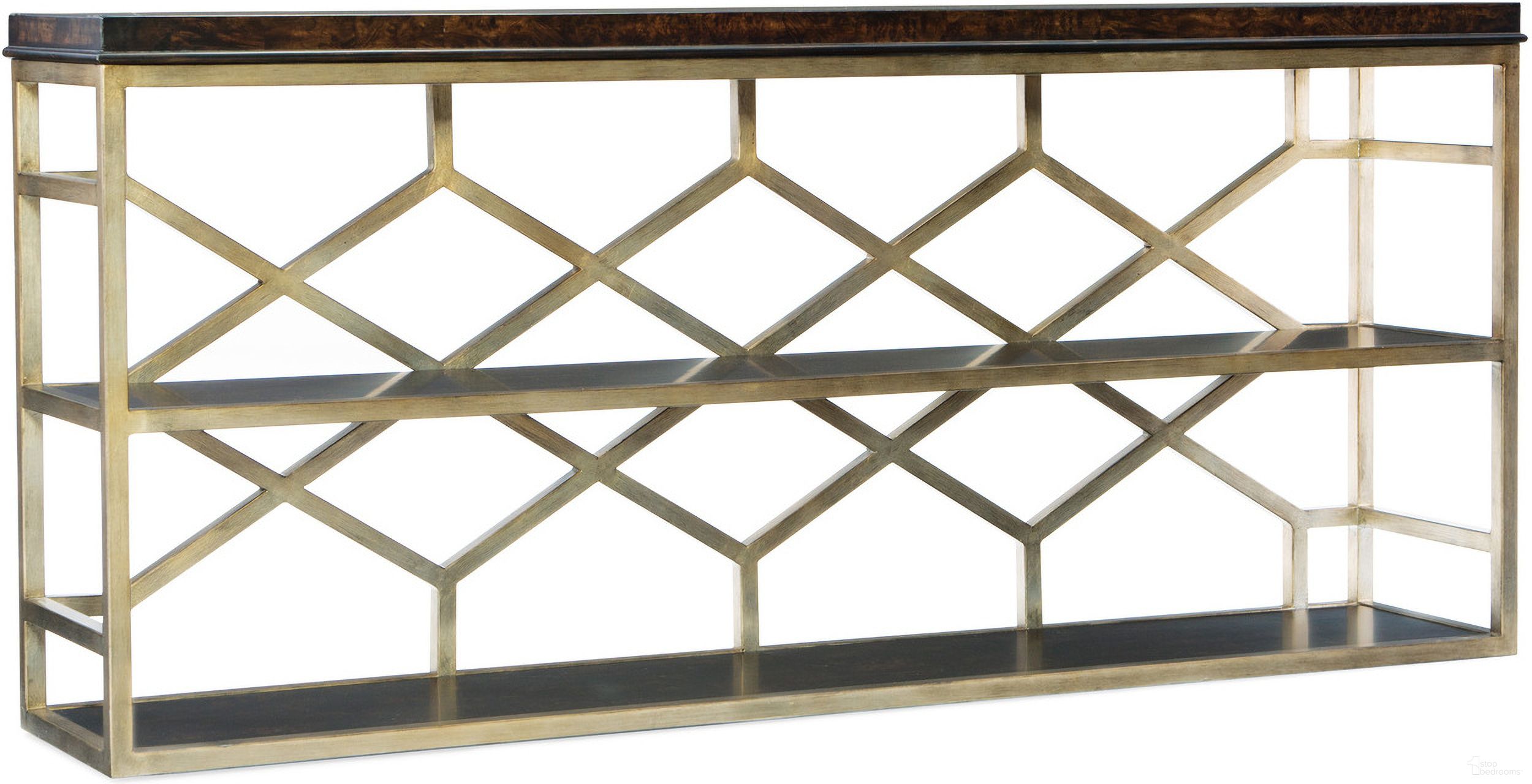 The appearance of Melange Dark Wood Giles Console Table designed by Hooker in the transitional interior design. This dark wood piece of furniture was selected by 1StopBedrooms from Melange Collection to add a touch of cosiness and style into your home. Sku: 638-85290-DKW. Material: Gold.