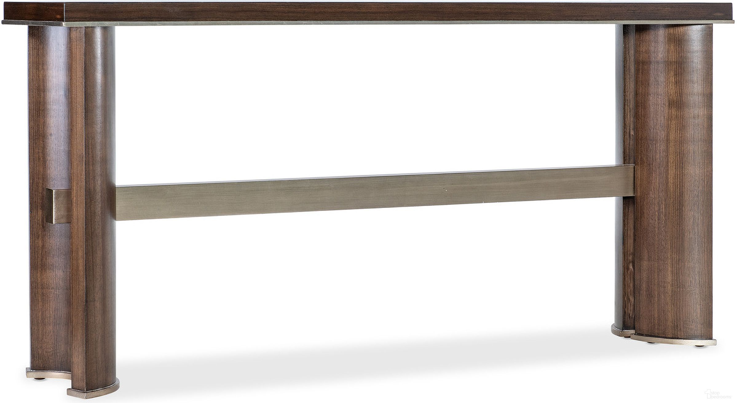 The appearance of Melange Contours Console In Dark Wood designed by Hooker in the traditional interior design. This dark wood piece of furniture  was selected by 1StopBedrooms from Melange Collection to add a touch of cosiness and style into your home. Sku: 628-85689-89. Material: Walnut Veneer.