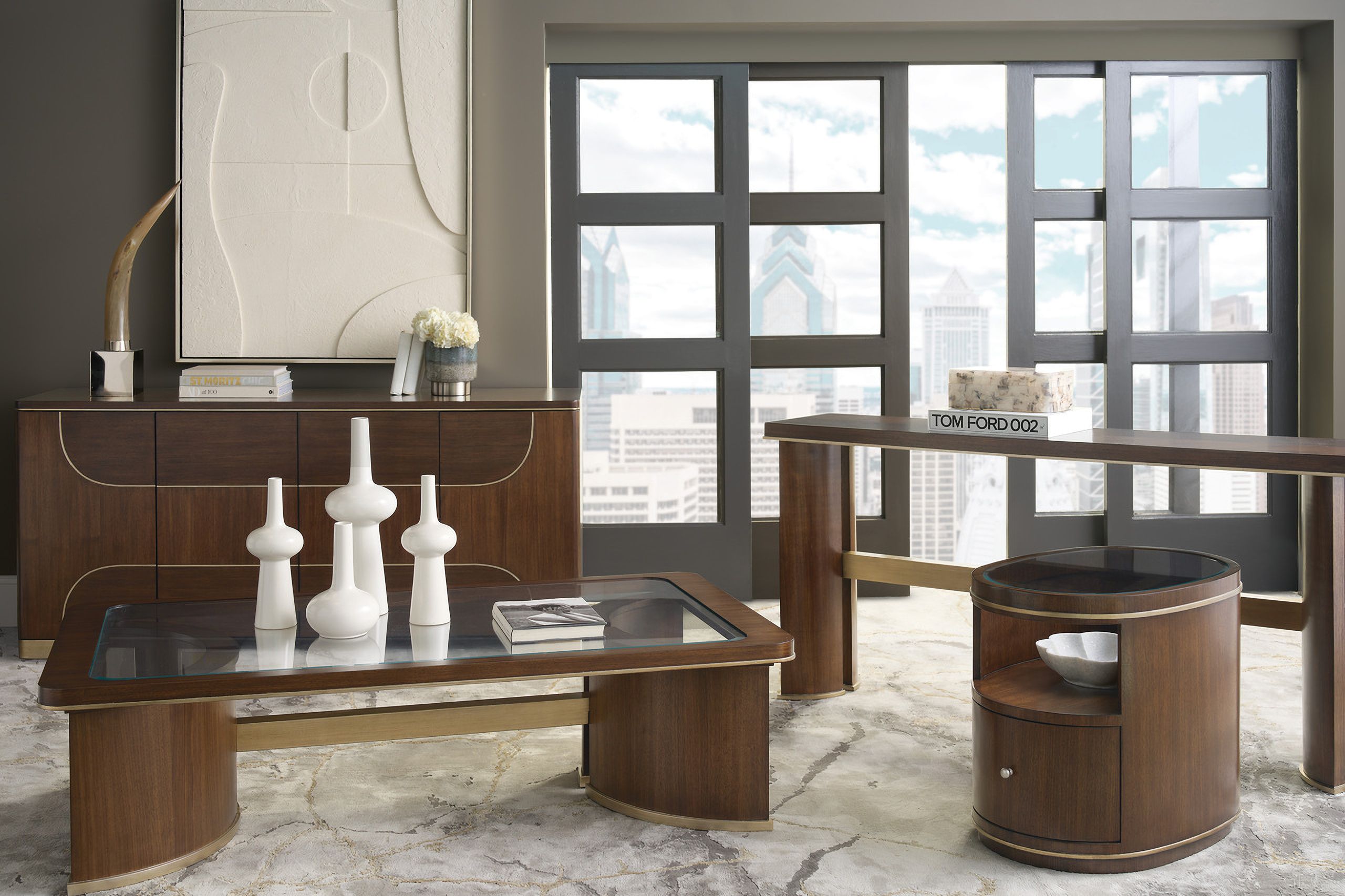 Melange Contours Occasional Table Set In Dark Wood