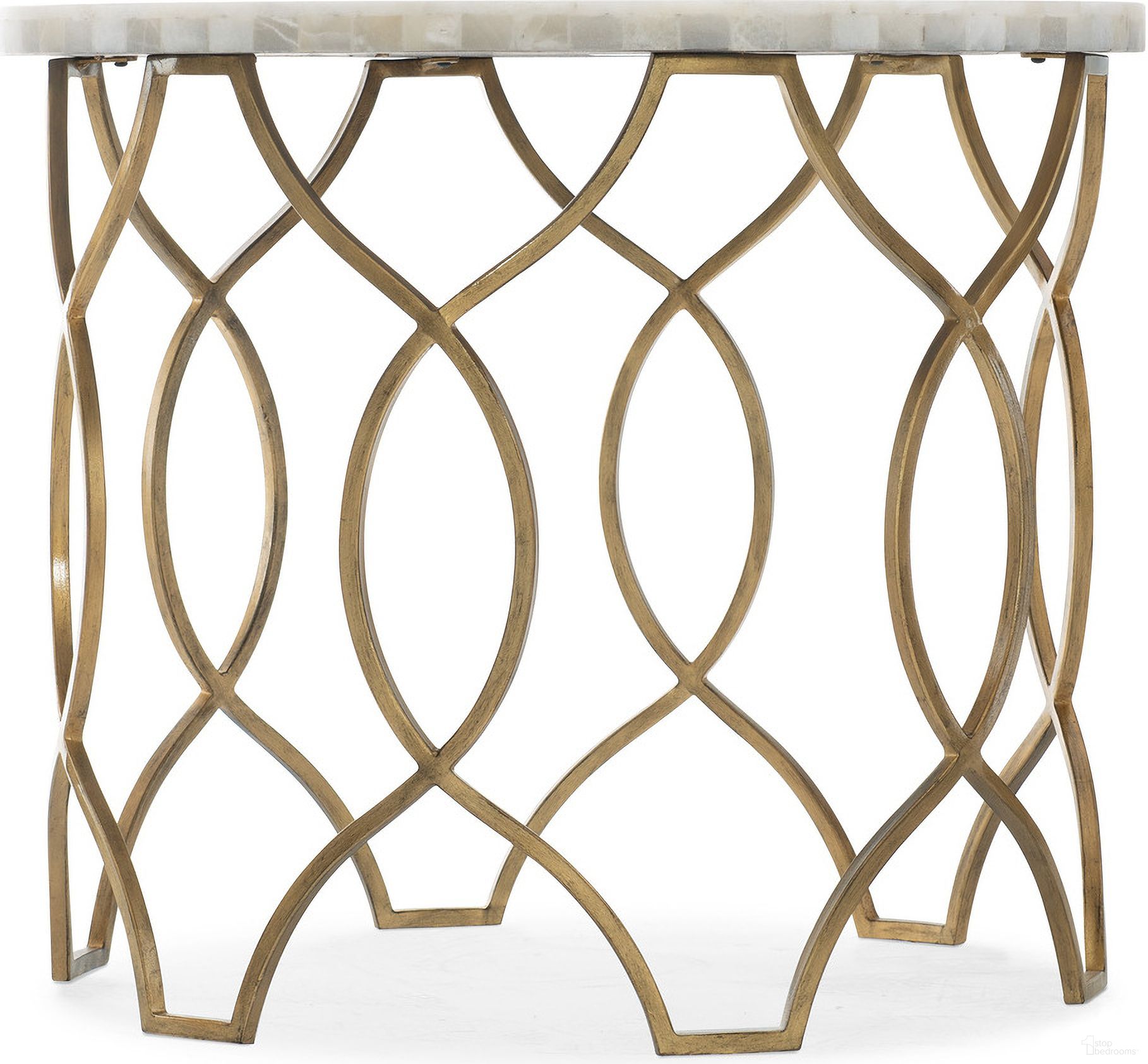 The appearance of Melange Corrina Round Lamp Table designed by Hooker in the transitional interior design. This gold piece of furniture  was selected by 1StopBedrooms from Melange Collection to add a touch of cosiness and style into your home. Sku: 5952-80116-02. Material: Onyx.