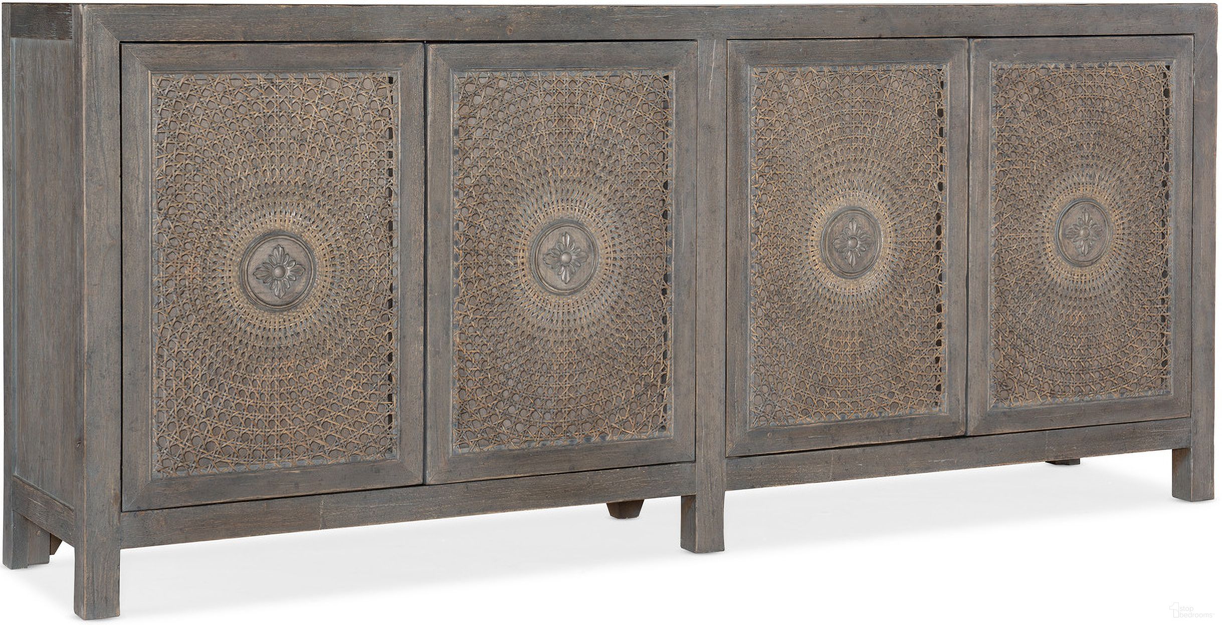 The appearance of Melange Emmett Entertainment Console designed by Hooker in the transitional interior design. This gray piece of furniture was selected by 1StopBedrooms from Melange Collection to add a touch of cosiness and style into your home. Sku: 628-85598-80. Material: Oak Veneer.