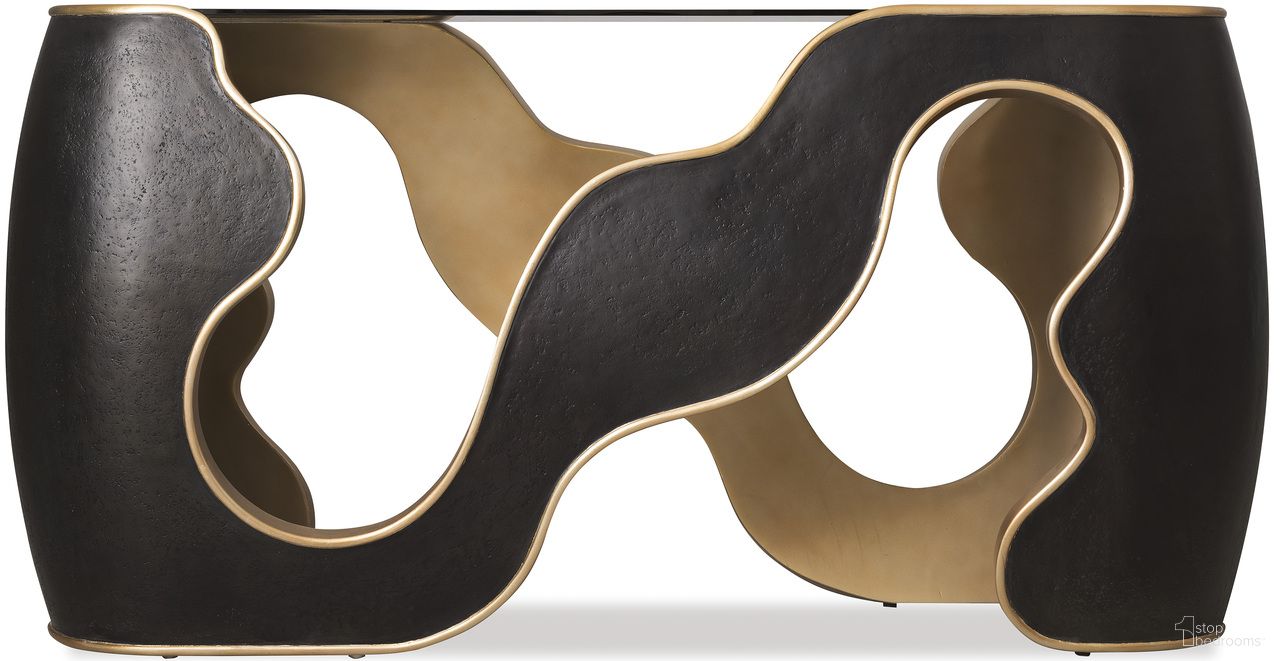 The appearance of Melange Even and Flow Console Table In Black and Gold designed by Hooker in the transitional interior design. This black/gold piece of furniture  was selected by 1StopBedrooms from Melange Collection to add a touch of cosiness and style into your home. Sku: 628-85721-99. Material: Resin.