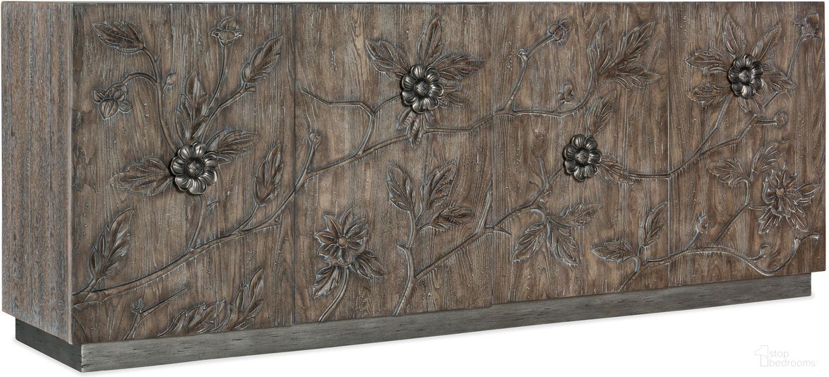 The appearance of Melange Florence Four Door Credenza designed by Hooker in the transitional interior design. This medium wood piece of furniture was selected by 1StopBedrooms from Melange Collection to add a touch of cosiness and style into your home. Sku: 628-85103-85. Material: Oak Veneer.