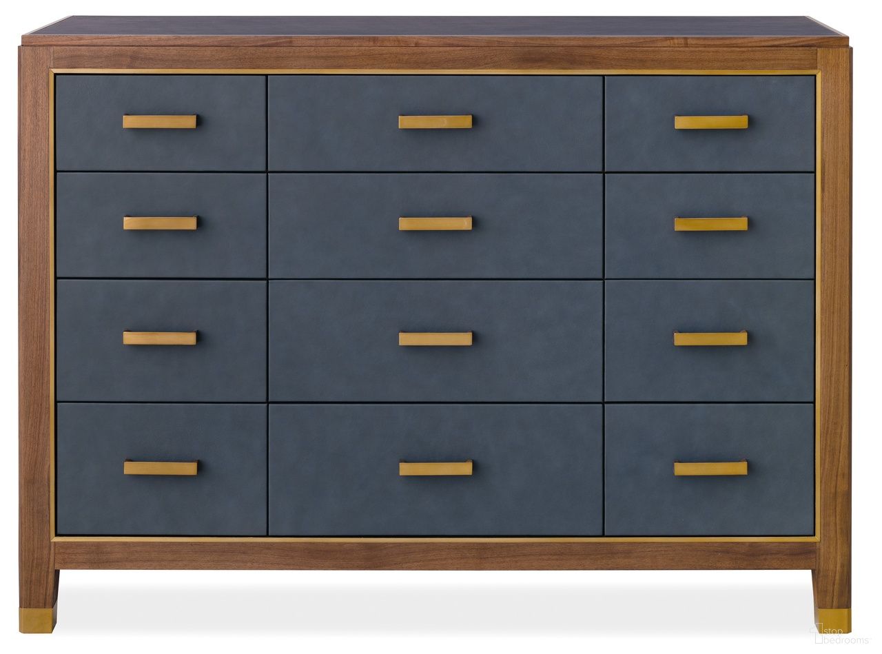 The appearance of Melange Geneva Accent Drawer Chest In Walnut designed by Hooker in the transitional interior design. This blue and walnut piece of furniture  was selected by 1StopBedrooms from Melange Collection to add a touch of cosiness and style into your home. Sku: 628-90011-45. Material: Walnut Veneer.