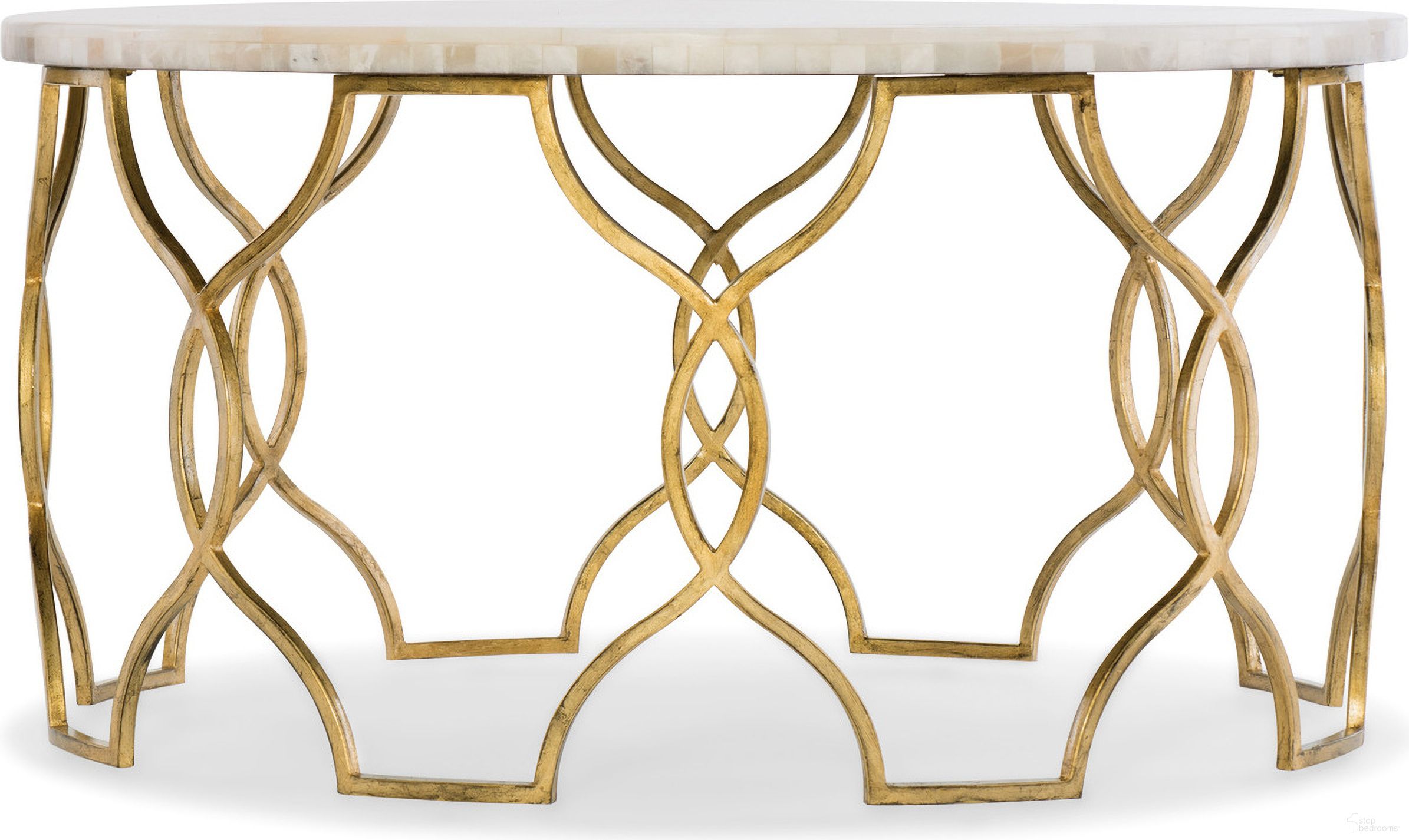 The appearance of Melange Gold Corrina Cocktail Table designed by Hooker in the traditional interior design. This gold piece of furniture was selected by 1StopBedrooms from Melange Collection to add a touch of cosiness and style into your home. Sku: 638-50359-WH. Material: Onyx.