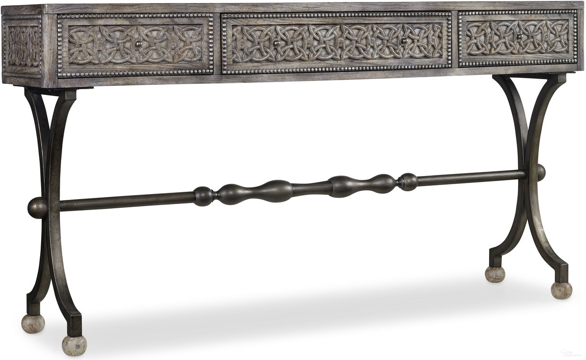 The appearance of Melange Gray Ravenna Console designed by Hooker in the traditional interior design. This gray piece of furniture was selected by 1StopBedrooms from Melange Collection to add a touch of cosiness and style into your home. Sku: 638-85091. Material: Cherry Veneer.