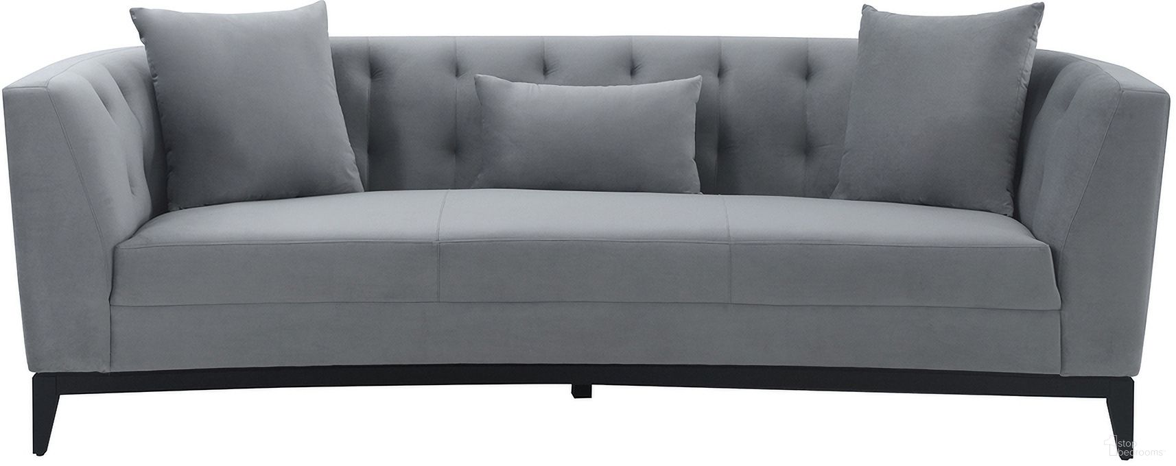 Melange Gray Velvet Sofa with Black Wood Base