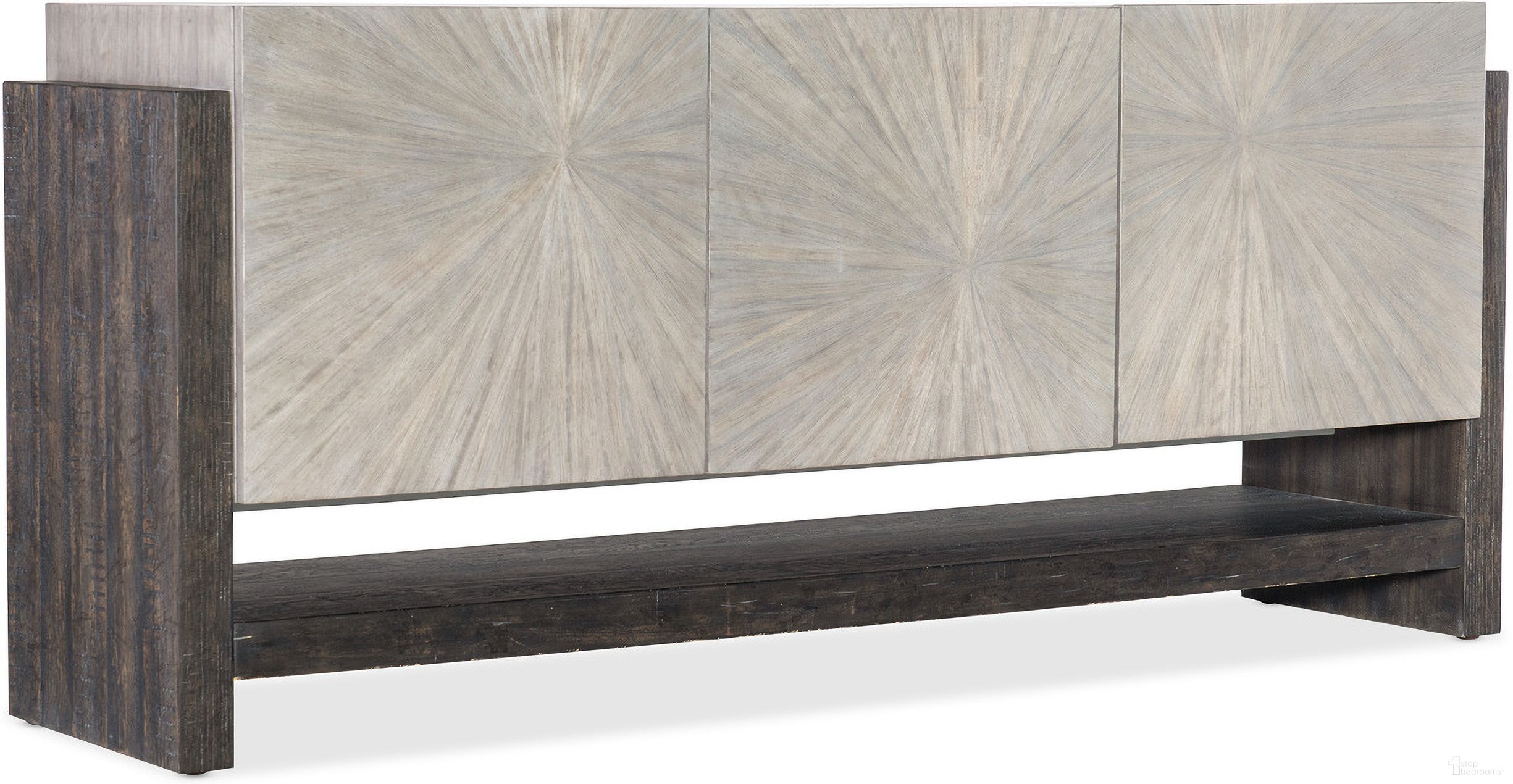 The appearance of Melange Ground Perspective Credenza In Light Wood designed by Hooker in the transitional interior design. This light wood piece of furniture was selected by 1StopBedrooms from Melange Collection to add a touch of cosiness and style into your home. Sku: 628-85170-95. Material: Oak Veneer.