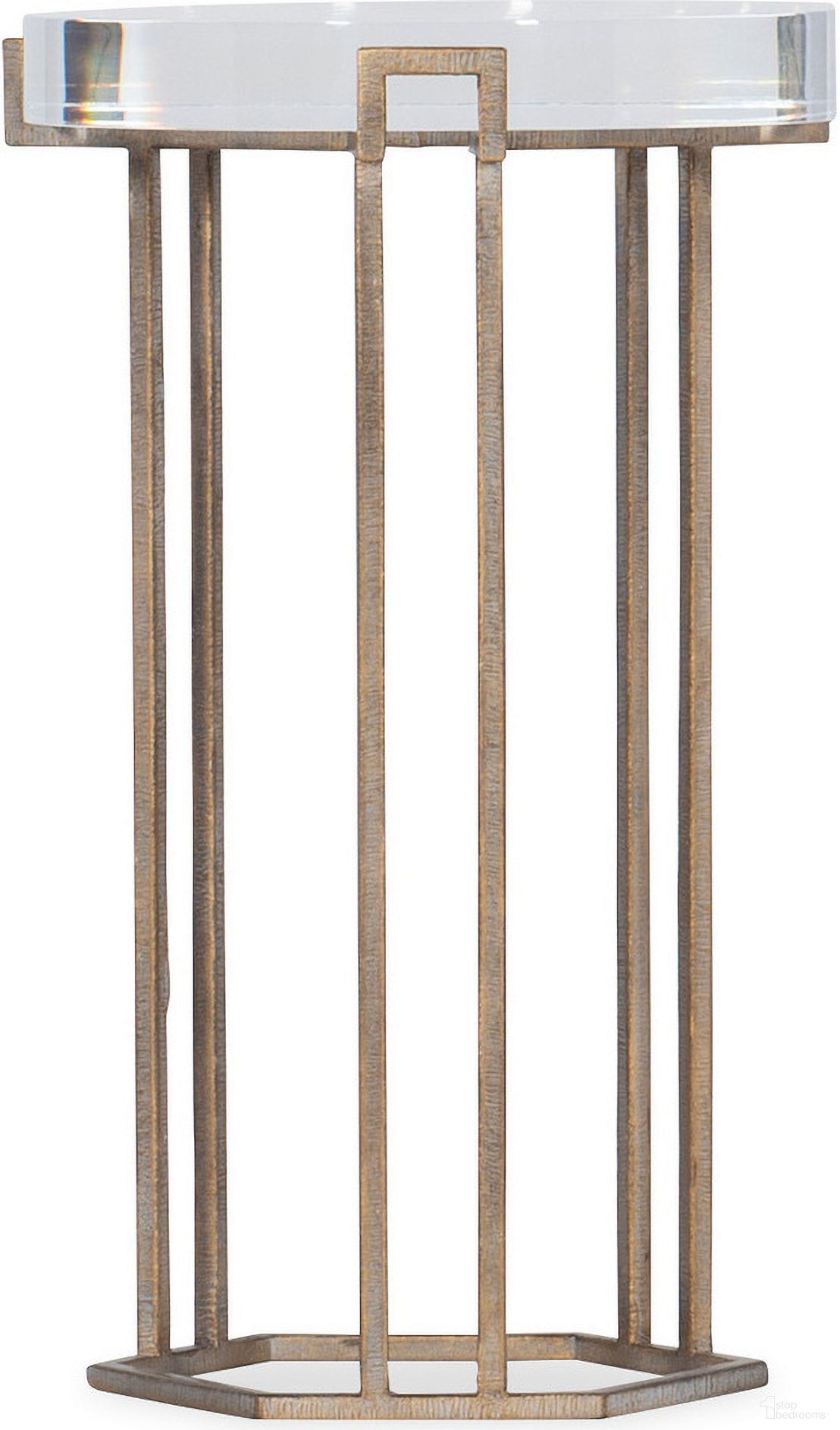 The appearance of Melange Grove Round End Table designed by Hooker in the transitional interior design. This gold piece of furniture was selected by 1StopBedrooms from Melange Collection to add a touch of cosiness and style into your home. Sku: 638-80009-00. Material: Acrylic.