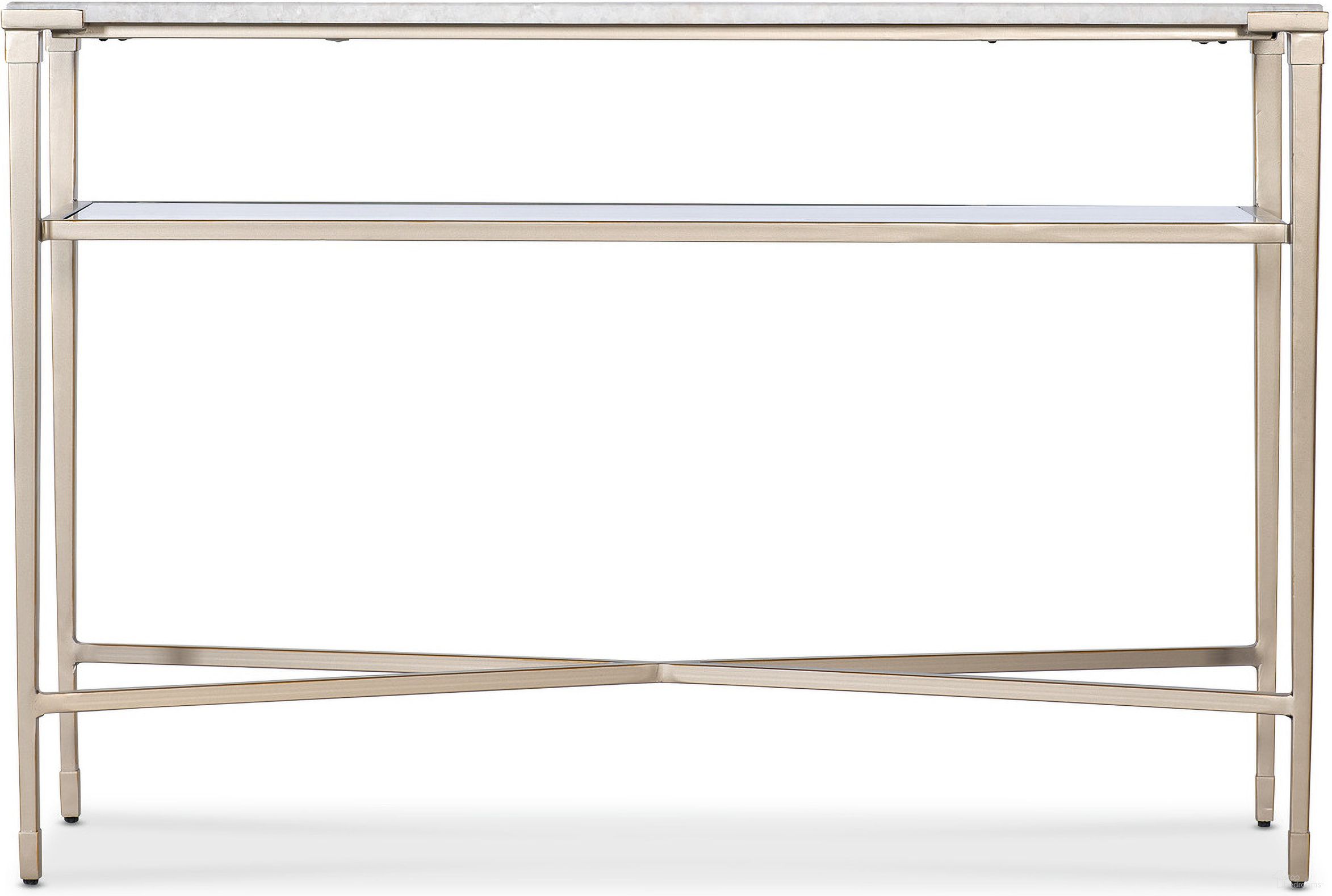 The appearance of Melange Jen Console Table In Gold designed by Hooker in the transitional interior design. This gold piece of furniture was selected by 1StopBedrooms from Melange Collection to add a touch of cosiness and style into your home. Sku: 628-85746-00. Material: Metal.