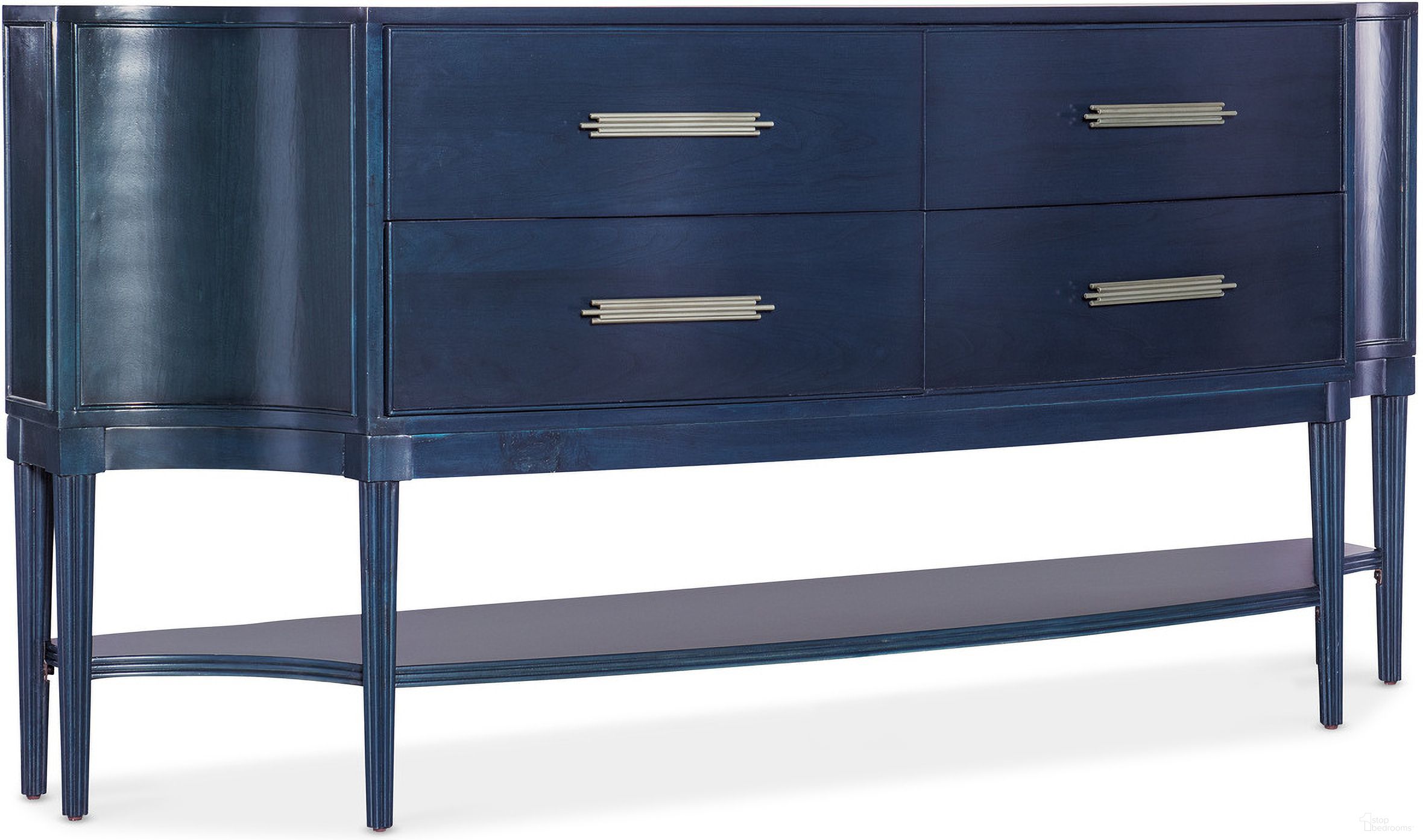 The appearance of Melange Mazarine Credenza In Blue designed by Hooker in the traditional interior design. This blue piece of furniture was selected by 1StopBedrooms from Melange Collection to add a touch of cosiness and style into your home. Sku: 628-85152-45. Material: Cherry Veneer.