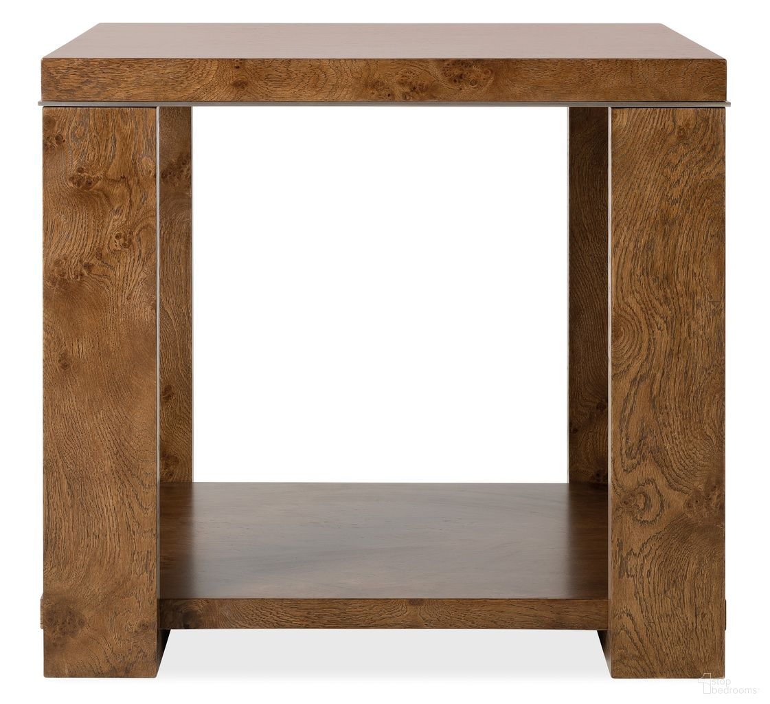 The appearance of Melange Mulholland End Table In Golden Brown designed by Hooker in the transitional interior design. This golden brown piece of furniture was selected by 1StopBedrooms from Melange Collection to add a touch of cosiness and style into your home. Sku: 628-80607-82. Material: Solid Oak.
