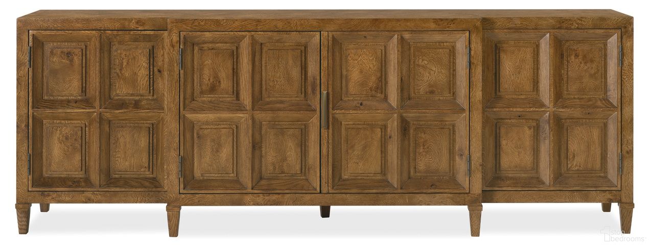 The appearance of Melange Nikos Credenza In Golden Brown designed by Hooker in the transitional interior design. This golden brown piece of furniture was selected by 1StopBedrooms from Melange Collection to add a touch of cosiness and style into your home. Sku: 628-85754-82. Material: Solid Oak.