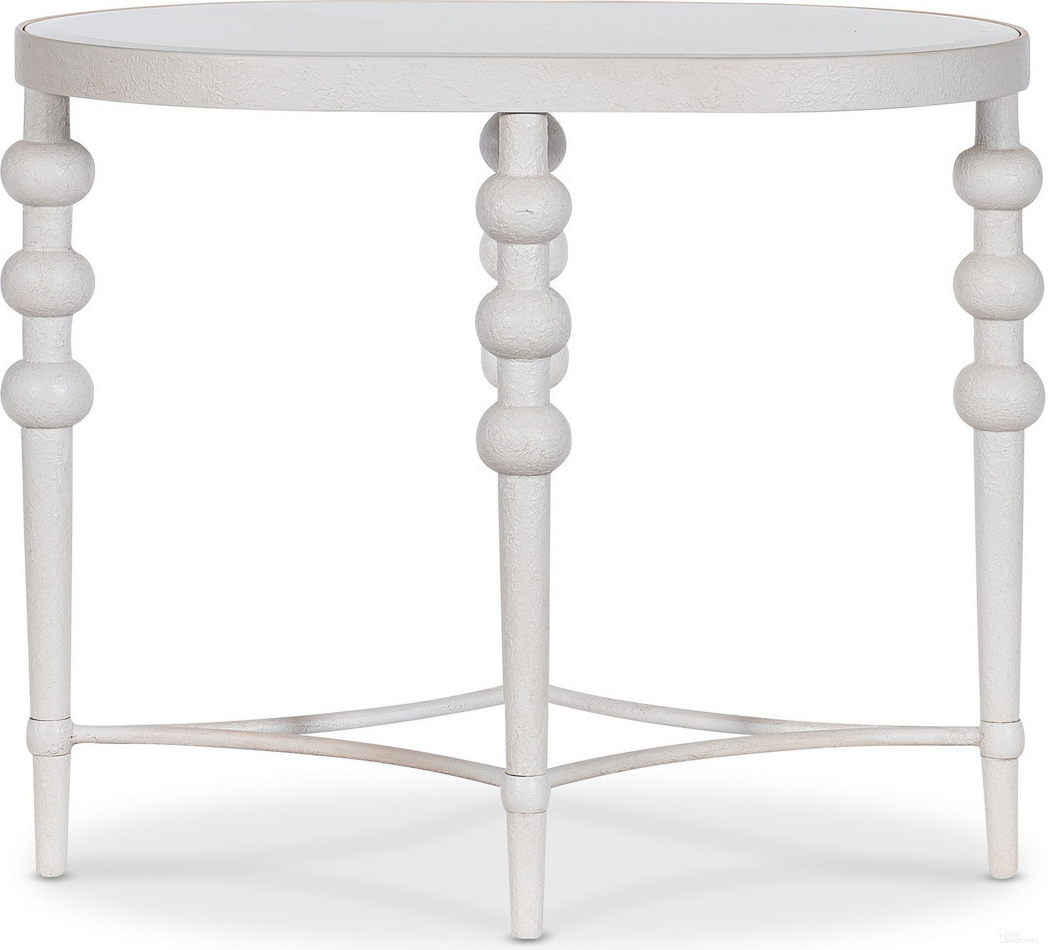 The appearance of Melange On the Bright Side Oval End Table In White designed by Hooker in the transitional interior design. This white piece of furniture was selected by 1StopBedrooms from Melange Collection to add a touch of cosiness and style into your home. Sku: 628-80580-02. Material: Glass.