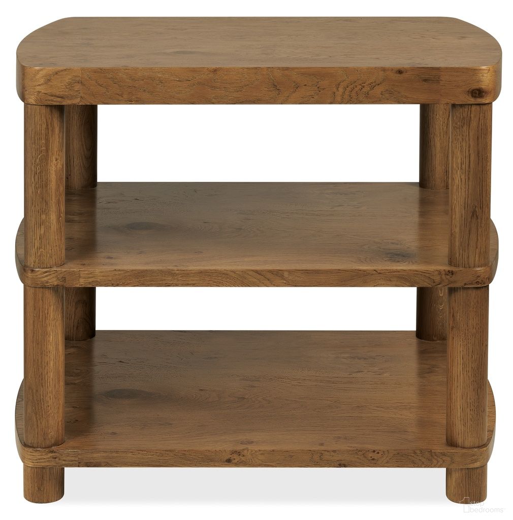 The appearance of Melange Romano End Table In Golden Brown designed by Hooker in the transitional interior design. This golden brown piece of furniture  was selected by 1StopBedrooms from Melange Collection to add a touch of cosiness and style into your home. Sku: 628-80611-82. Material: Solid Oak.